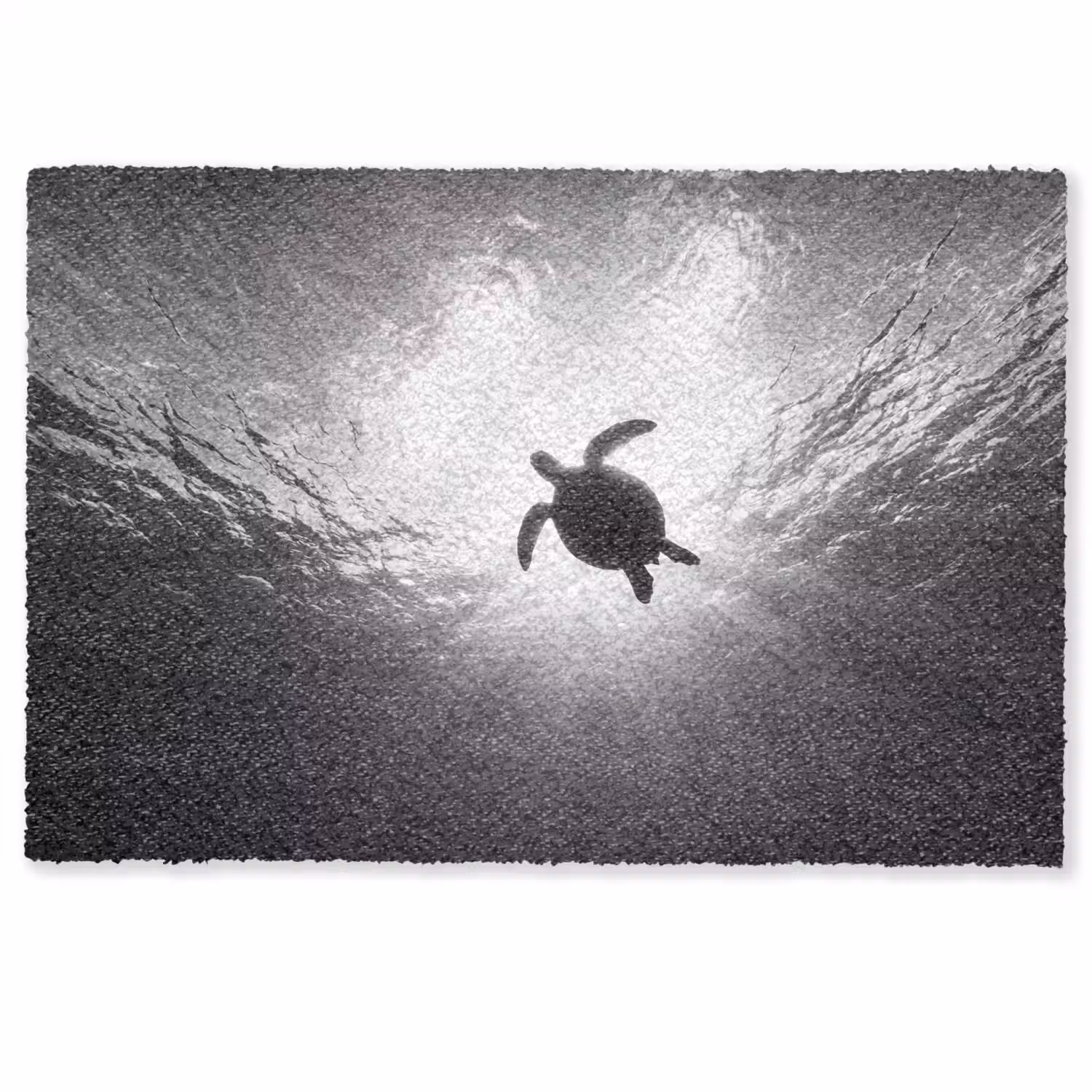 Schildpad - Onderwater - Lichtstralen - Oceaan - Zwart-wit Deurmat klein -zkaufland3d