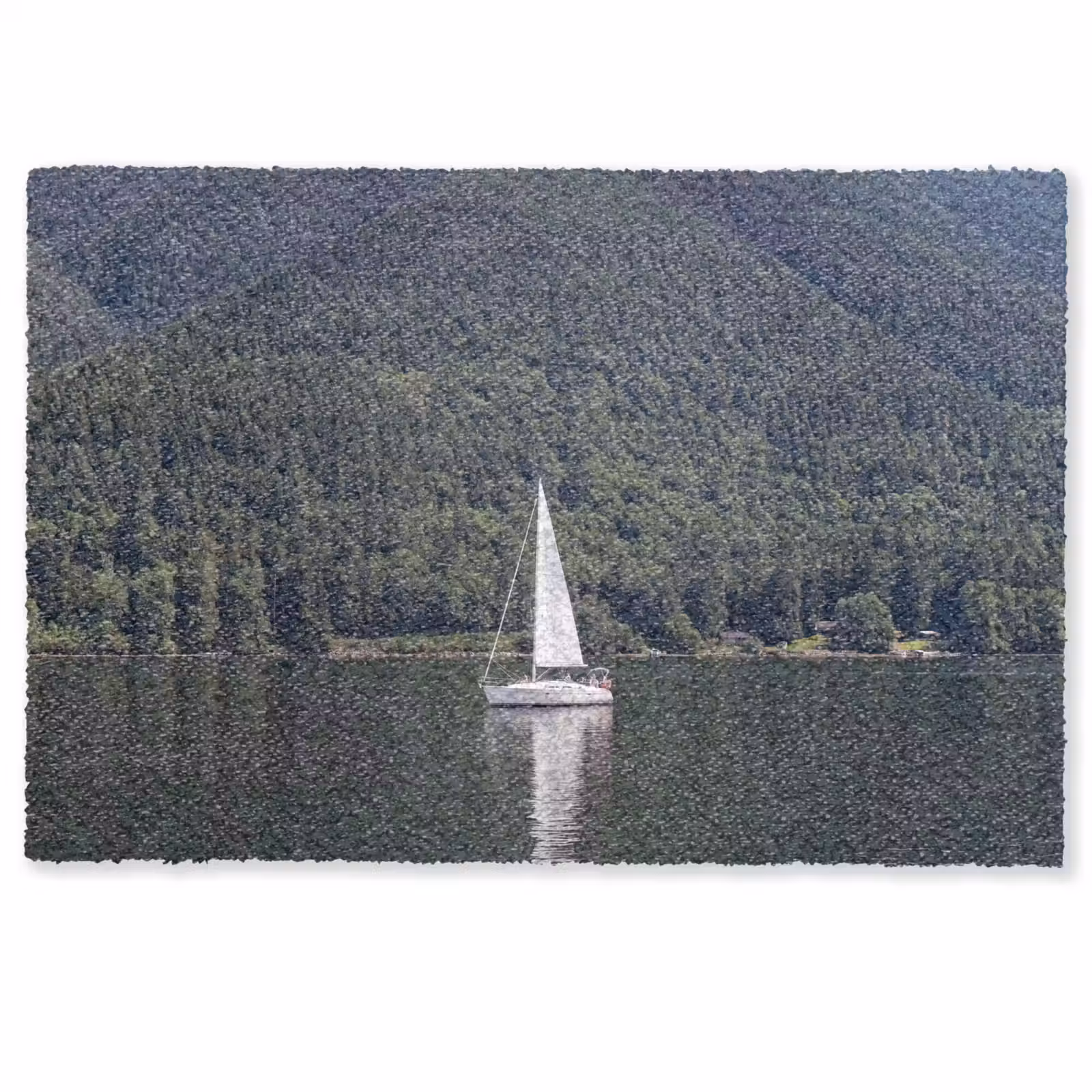 Fußmatte - Segelboot – Wasser – Berge – Natur – Grün - Zeilboot - Water - Bergen - Natuur - Groen Deurmat klein