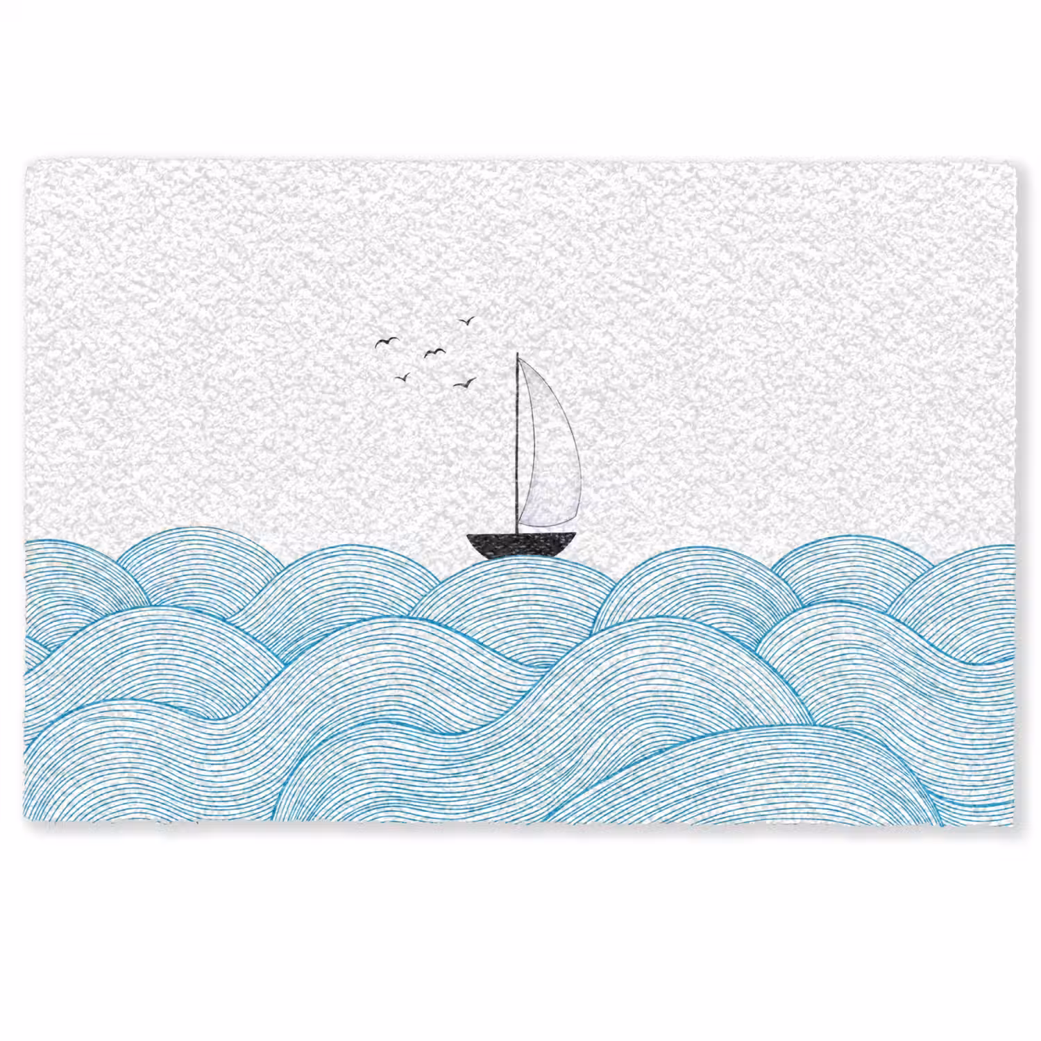 Zeilboot - Golven - Zee - Illustratie - Blauw Deurmat klein -zkaufland3d