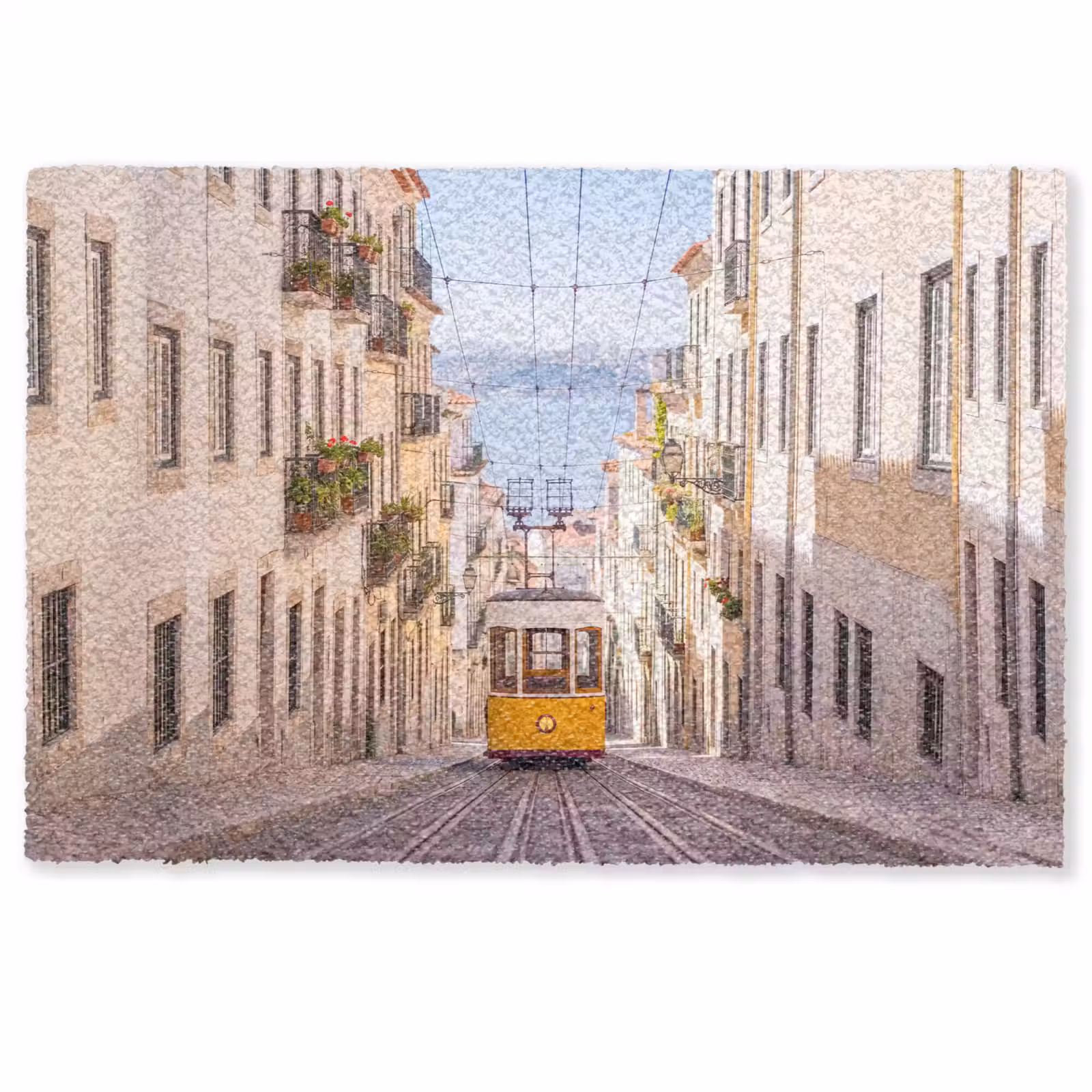 Fußmatte - Straßenbahn – Straße – Stadt – Architektur – Gelb - Tram - Straat - Stad - Architectuur - Geel Deurmat klein