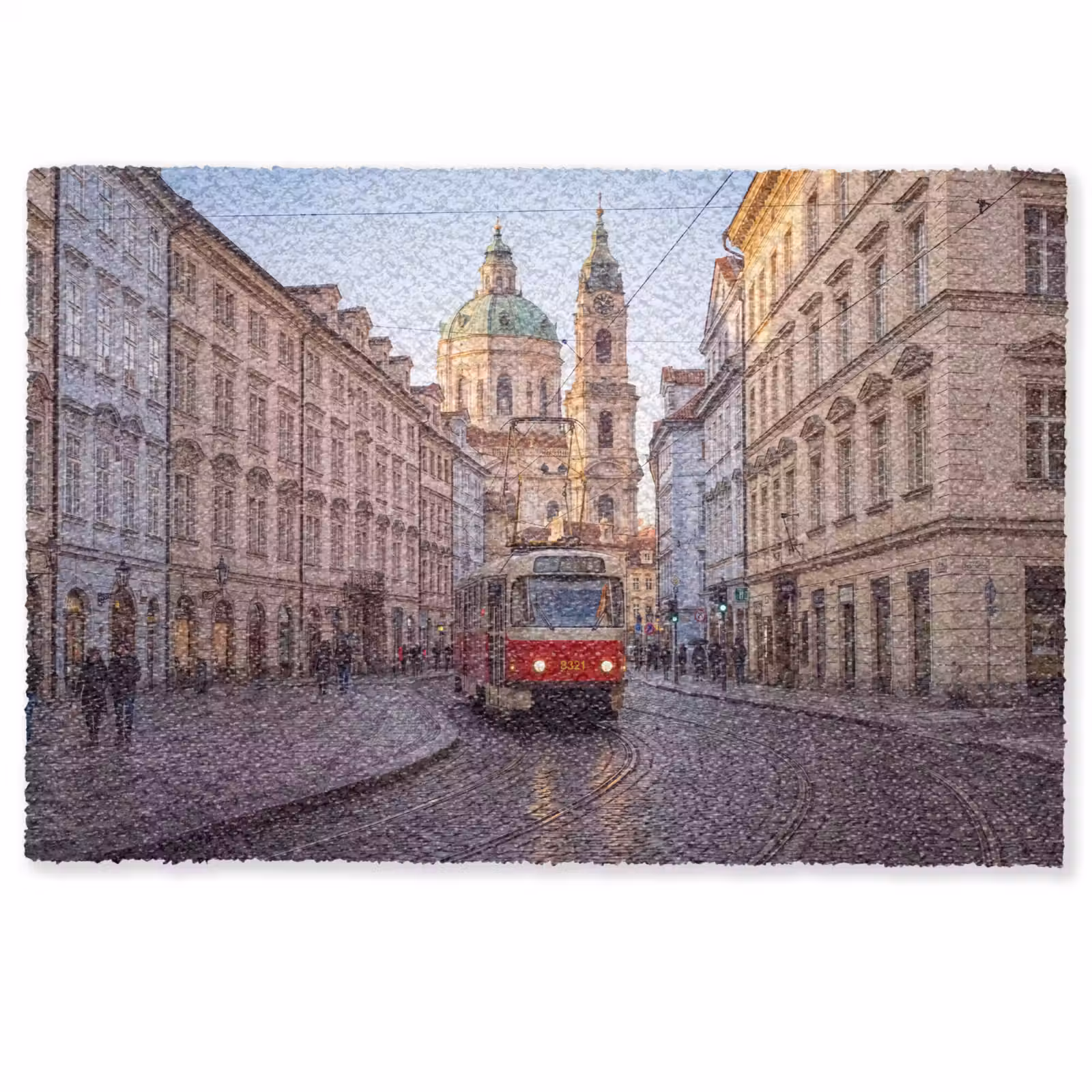 Fußmatte - Straßenbahn – Straße – Stadtansicht – Klassisch – Rot - Tram - Straat - Stadsgezicht - Klassiek - Rood Deurmat klein