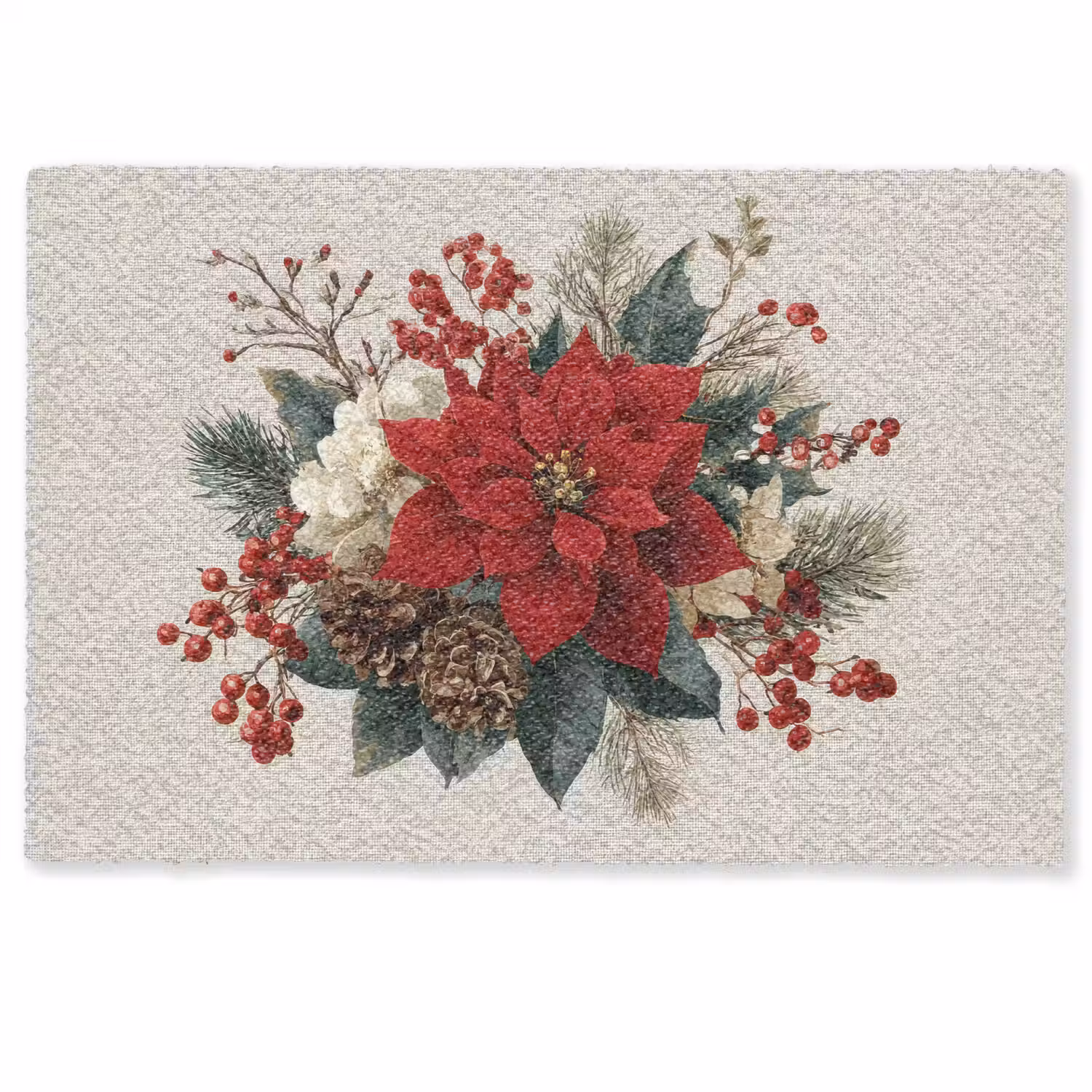 Kerststuk - Poinsettia - Dennenappels - Rood Deurmat klein -zkaufland3d