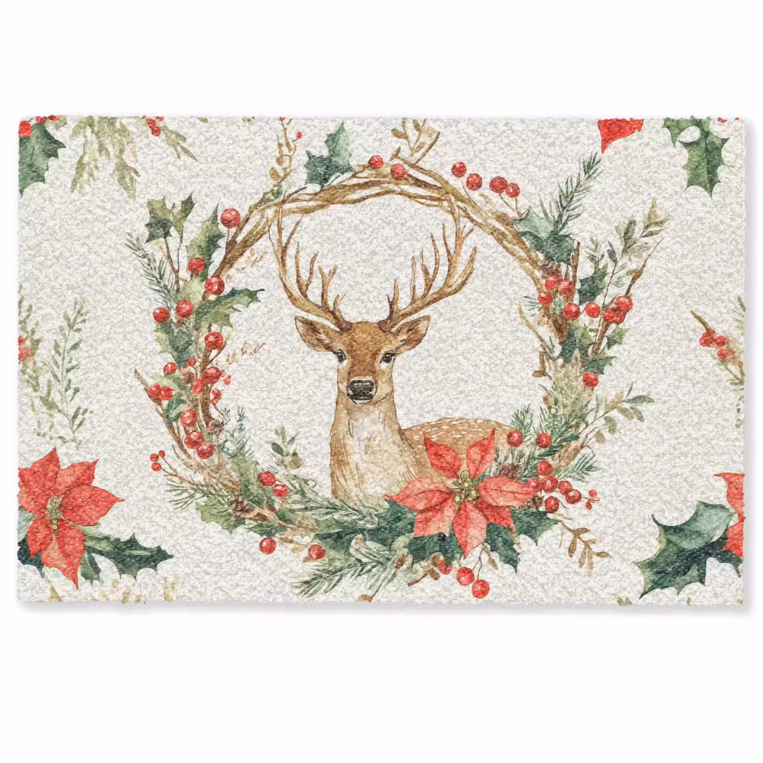 Kerstkrans - Hert - Hulst - Rood Deurmat klein -zkaufland3d