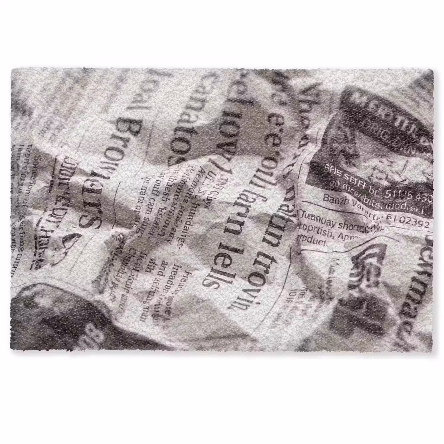 Krant - Gekreukeld - Textuur - Vintage - Zwart-wit Deurmat klein -zkaufland3d