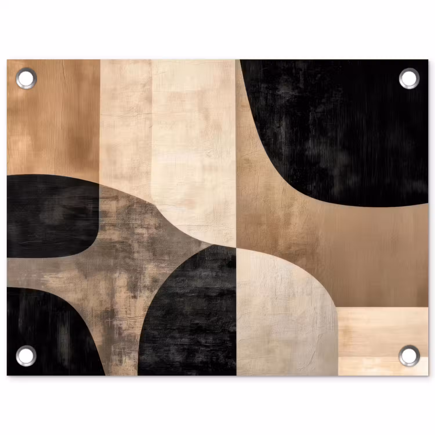 Abstract - Vlakken - Zwart - Rond tuinposter los doek klein -3d