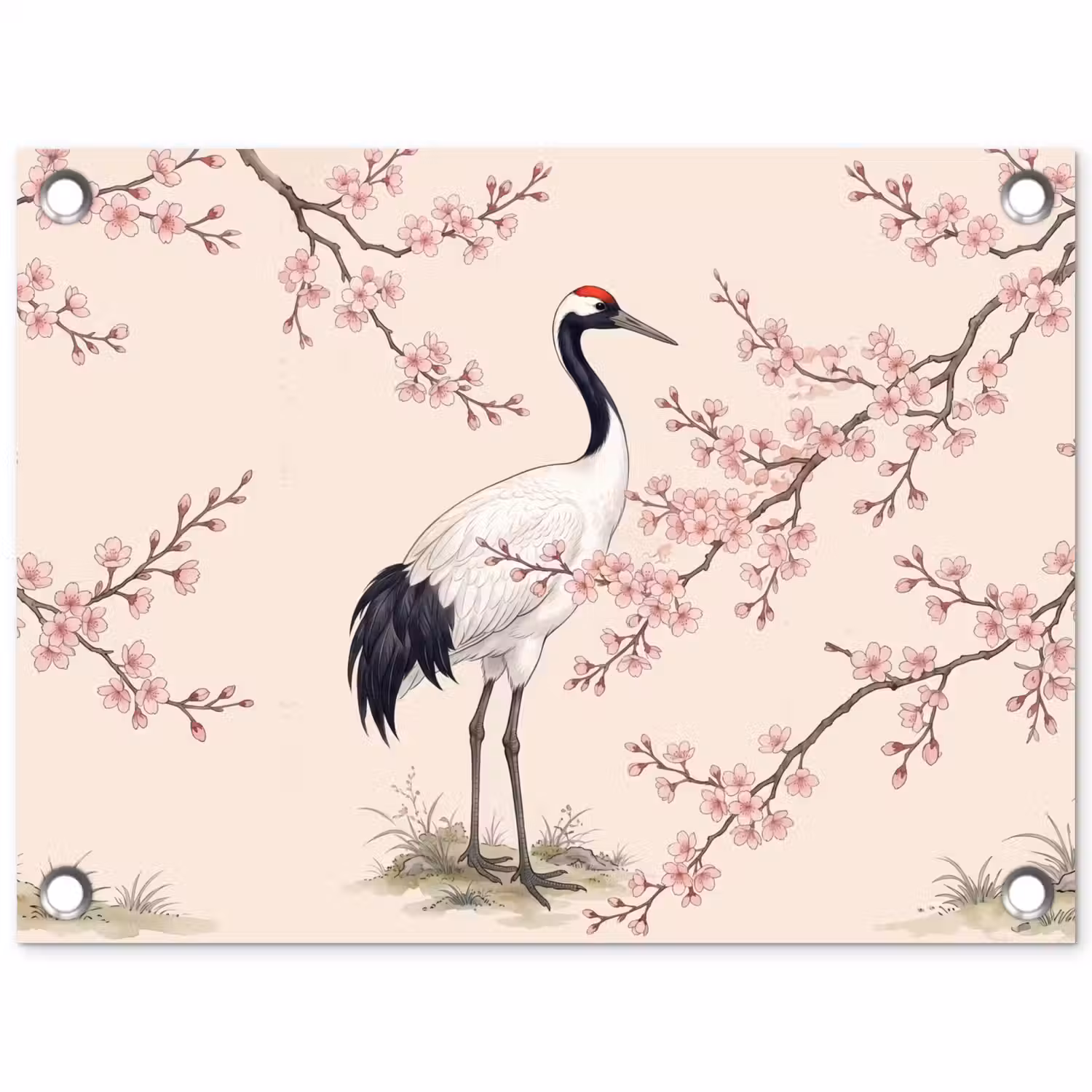Aziatisch - Kraanvogel - Beige tuinposter los doek klein -3d