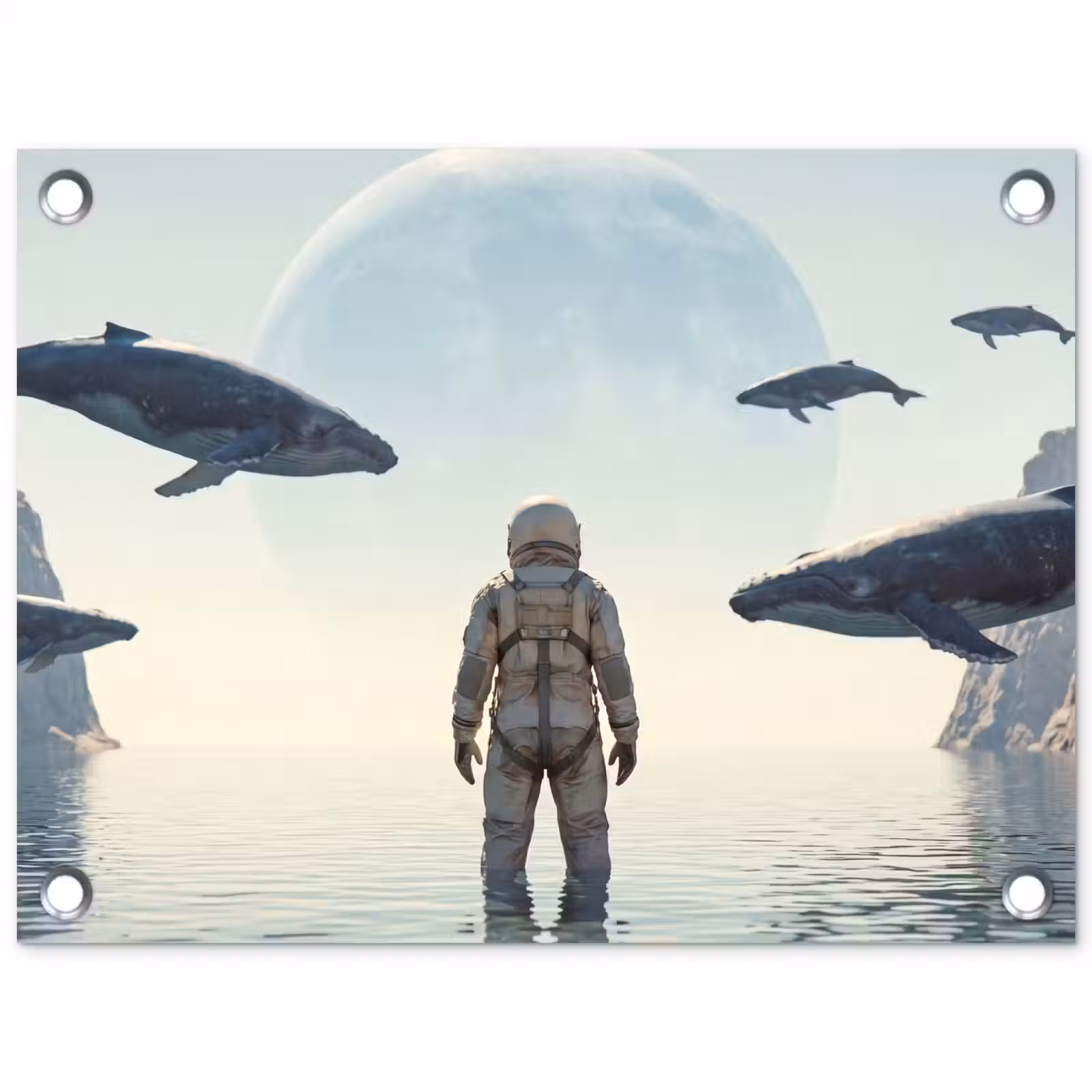 Gartenposter - Astronaut – Wal – Fantasie - Ruimtevaarder - Walvis - Fantasie tuinposter los doek klein