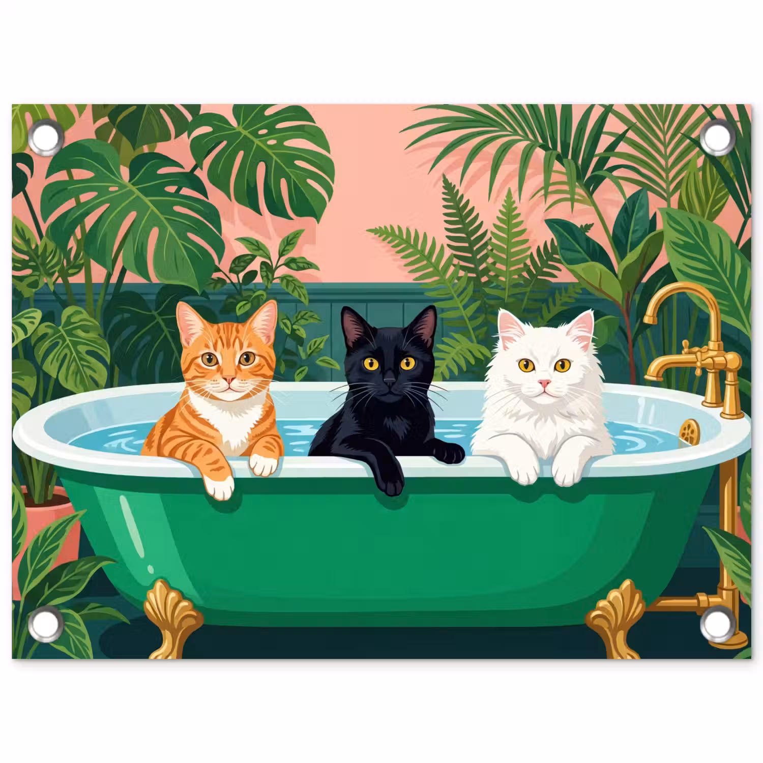 Badkamer - Kattenparade - Kleurrijk tuinposter los doek klein -3d