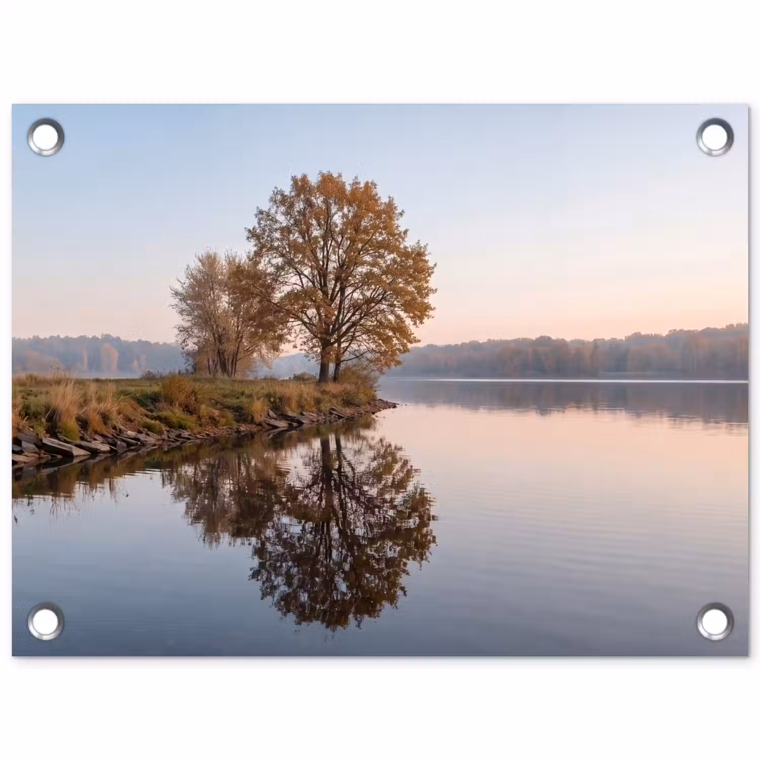 Bomen - Reflectie - Water - Zonsopgang - Serene tuinposter los doek klein -3d