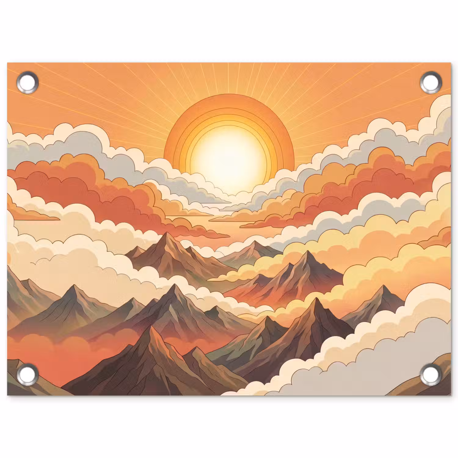 Bergen - Wolken - Natuur - Zonsopgang - Oranje tuinposter los doek klein -3d