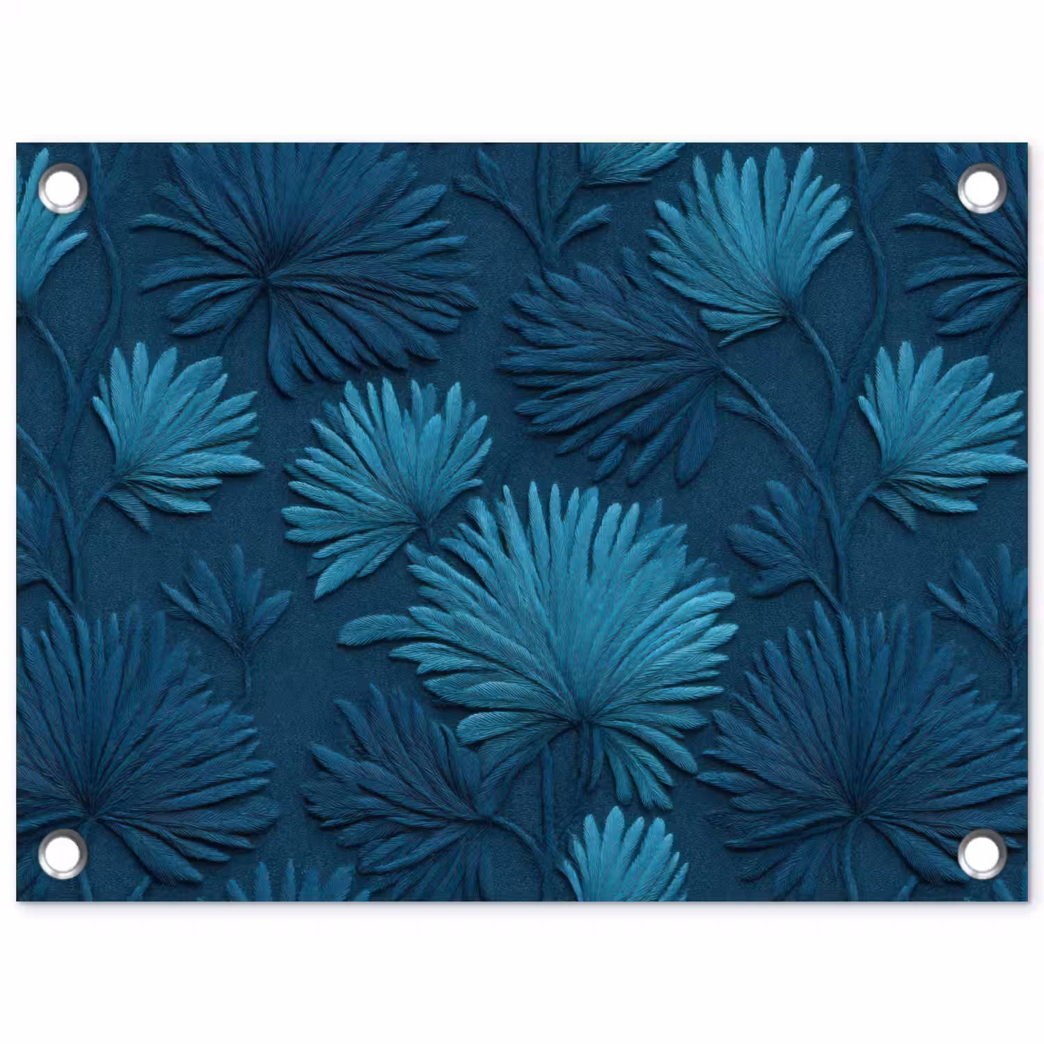 Bladeren - Reliëf - Patroon - Oceaanblauw - Modern tuinposter los doek klein 239 -3d