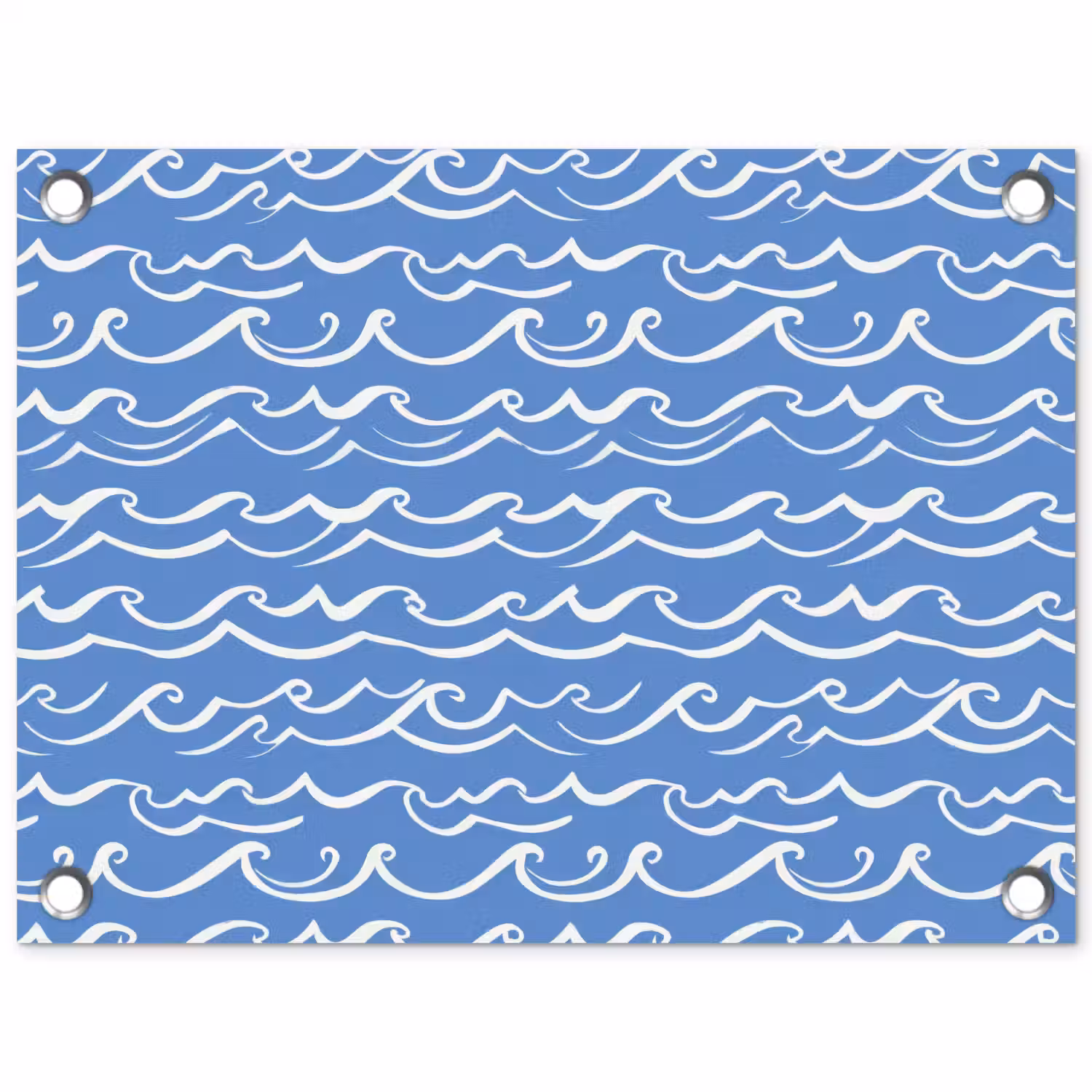 Blauw - Wit - Simpel - Getekend - Golven tuinposter los doek klein 239 -3d