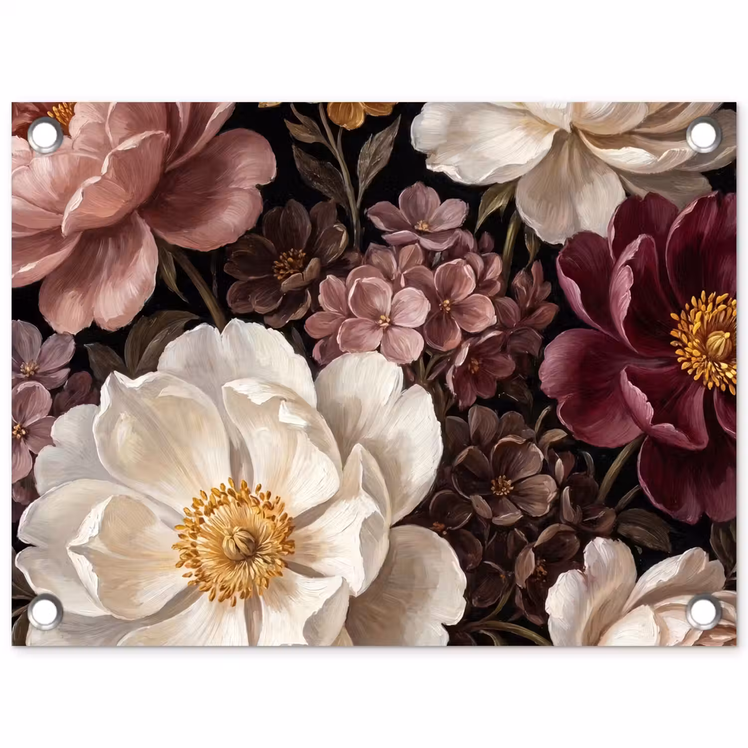 Bloemen - Boeket - Klassiek - Donker - Rood tuinposter los doek klein -3d