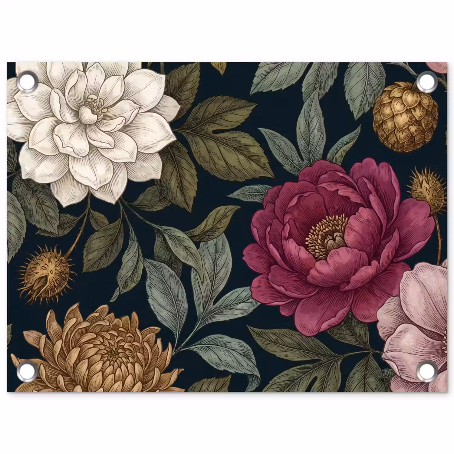 Bloemen - Botanisch - Illustratie - Donker - Vintage tuinposter los doek klein -3d