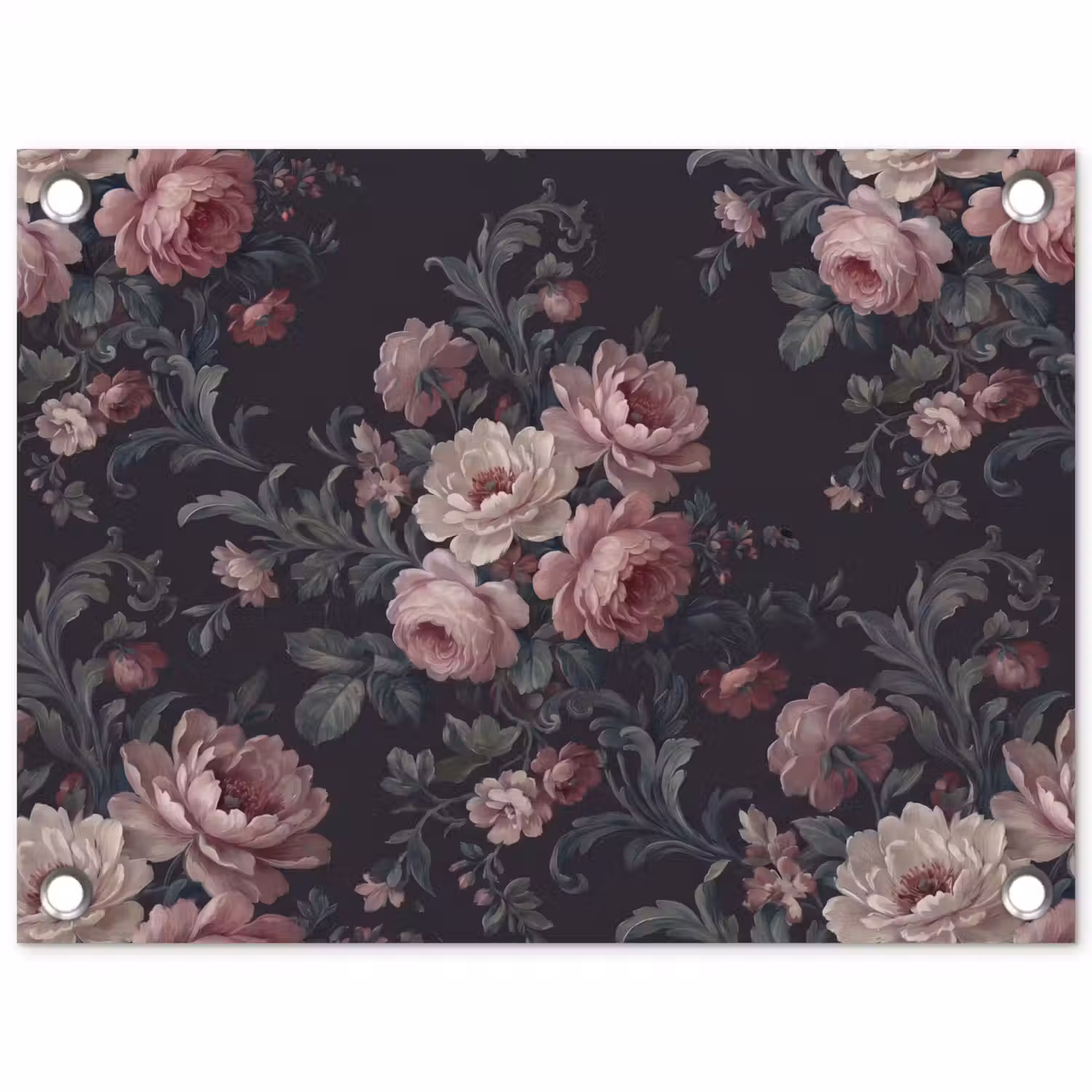 Bloemen - Patroon - Sierlijk - Roze - Donker tuinposter los doek klein -3d