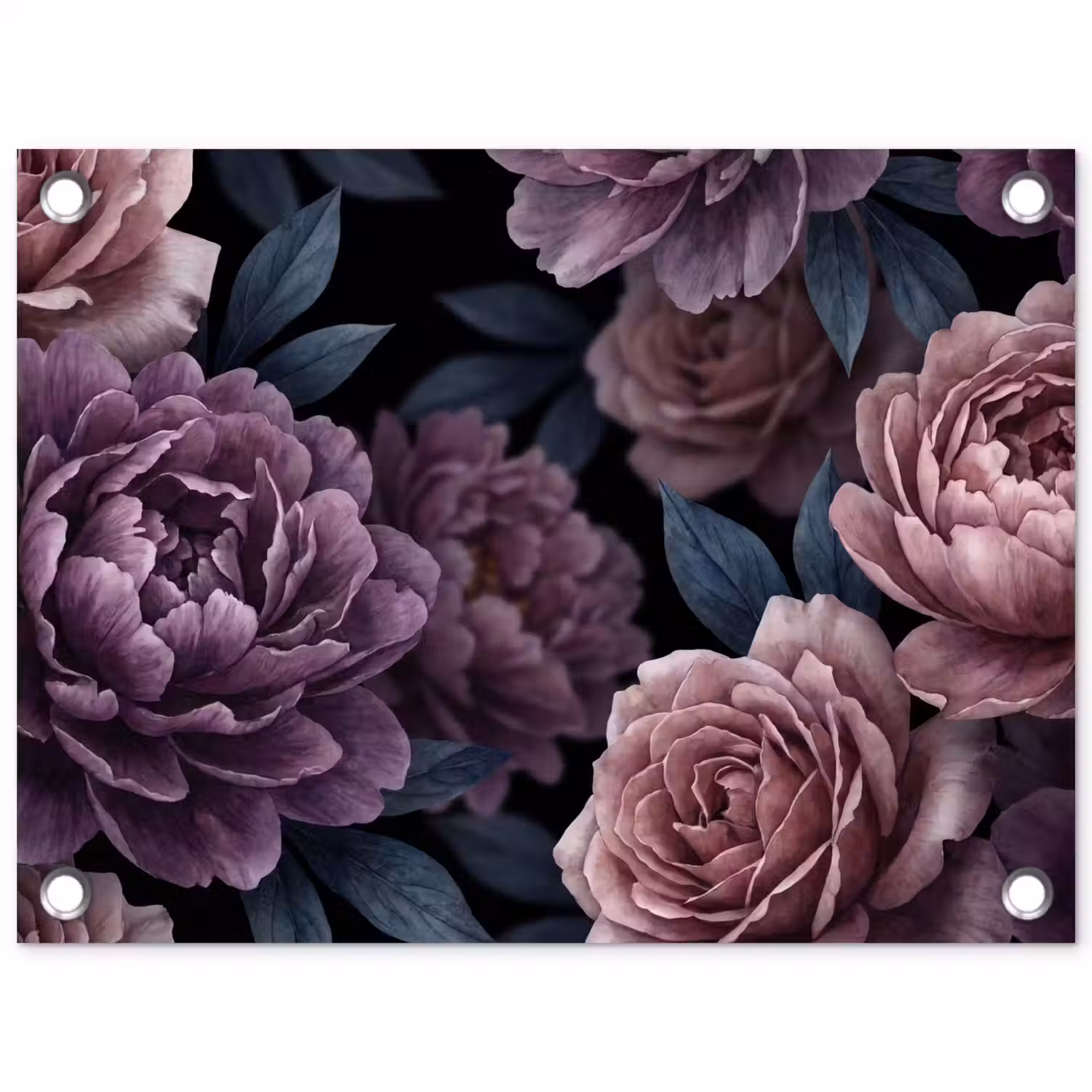 Bloemen - Patroon - Donker - Botanisch - Paars tuinposter los doek klein -3d