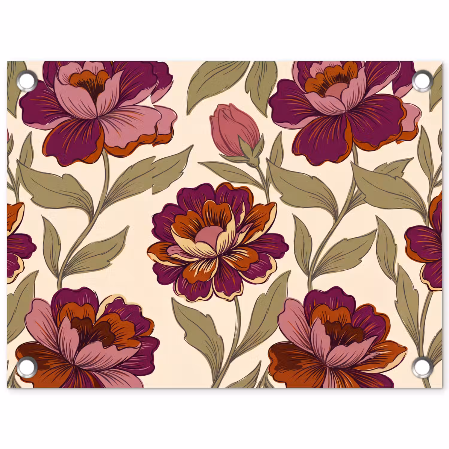 Bloemen - Patroon - Natuur - Modern - Paars tuinposter los doek klein -3d