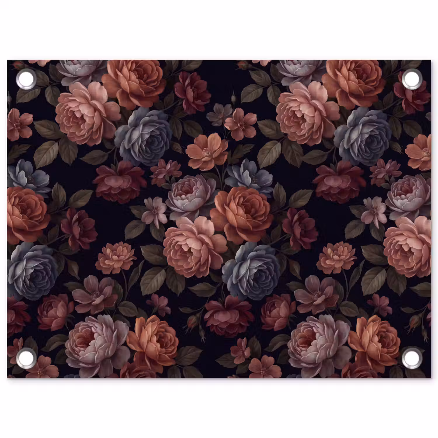 Bloemen - Patroon - Vintage - Donker - Roze tuinposter los doek klein -3d