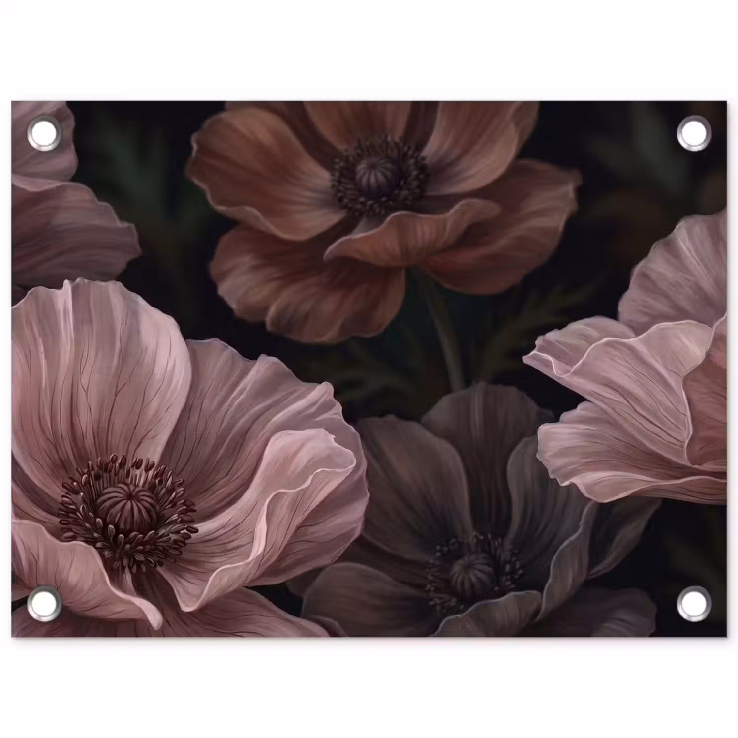Bloemen - Natuur - Roze - Donker - Modern tuinposter los doek klein -3d