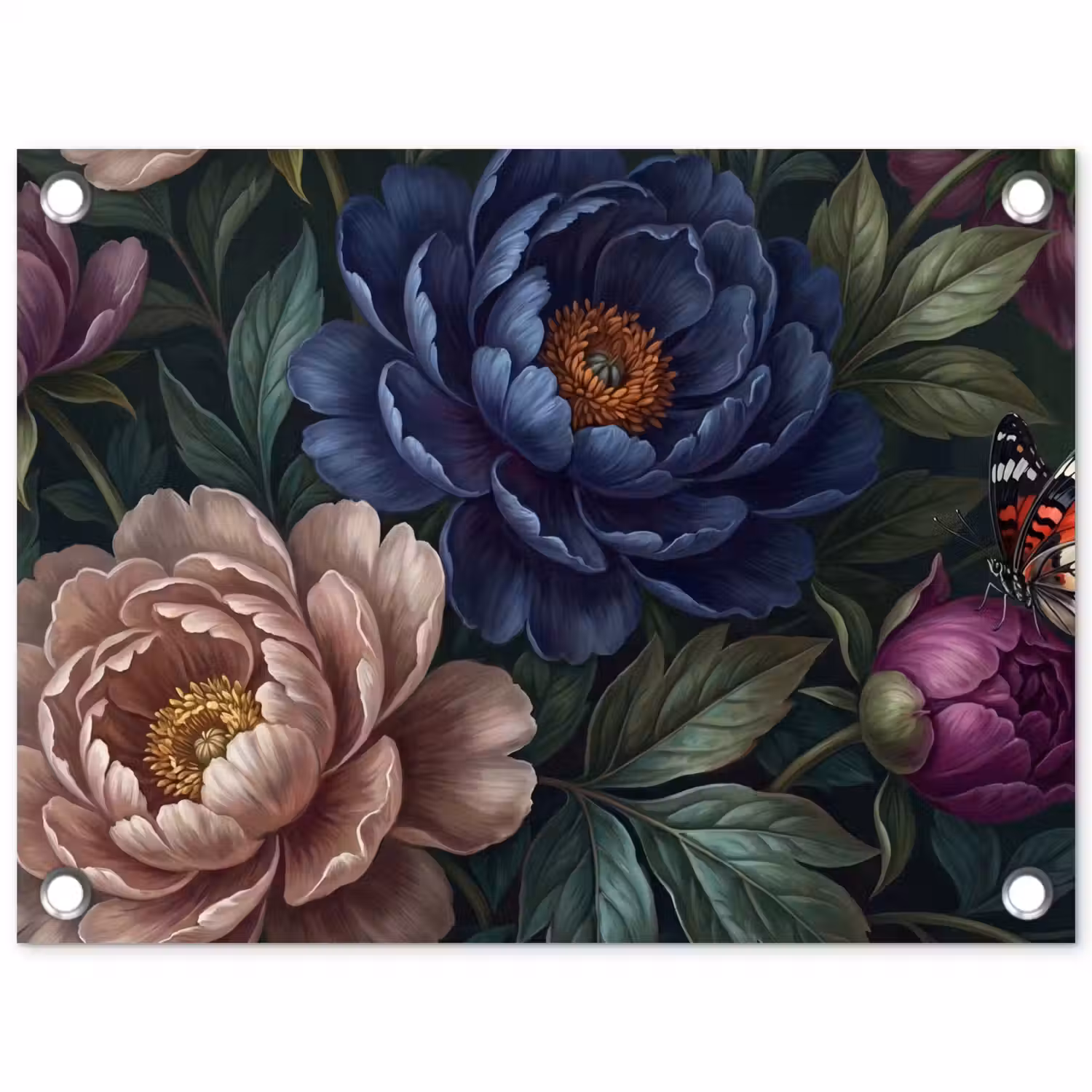 Bloemen - Vlinder - Natuur - Modern - Paars tuinposter los doek klein -3d