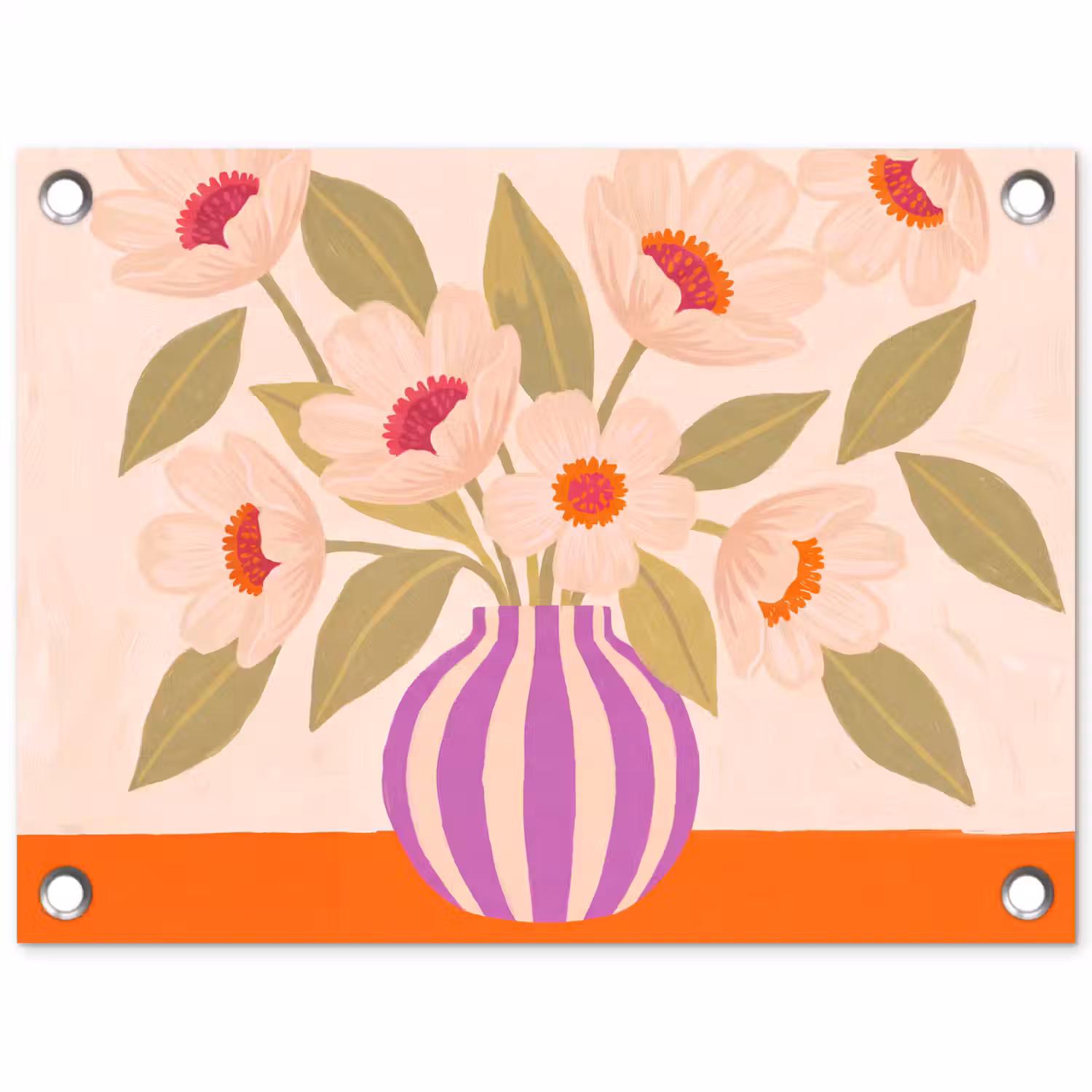 Bloemen - Vaas - Abstract - Paars - Oranje tuinposter los doek klein -3d