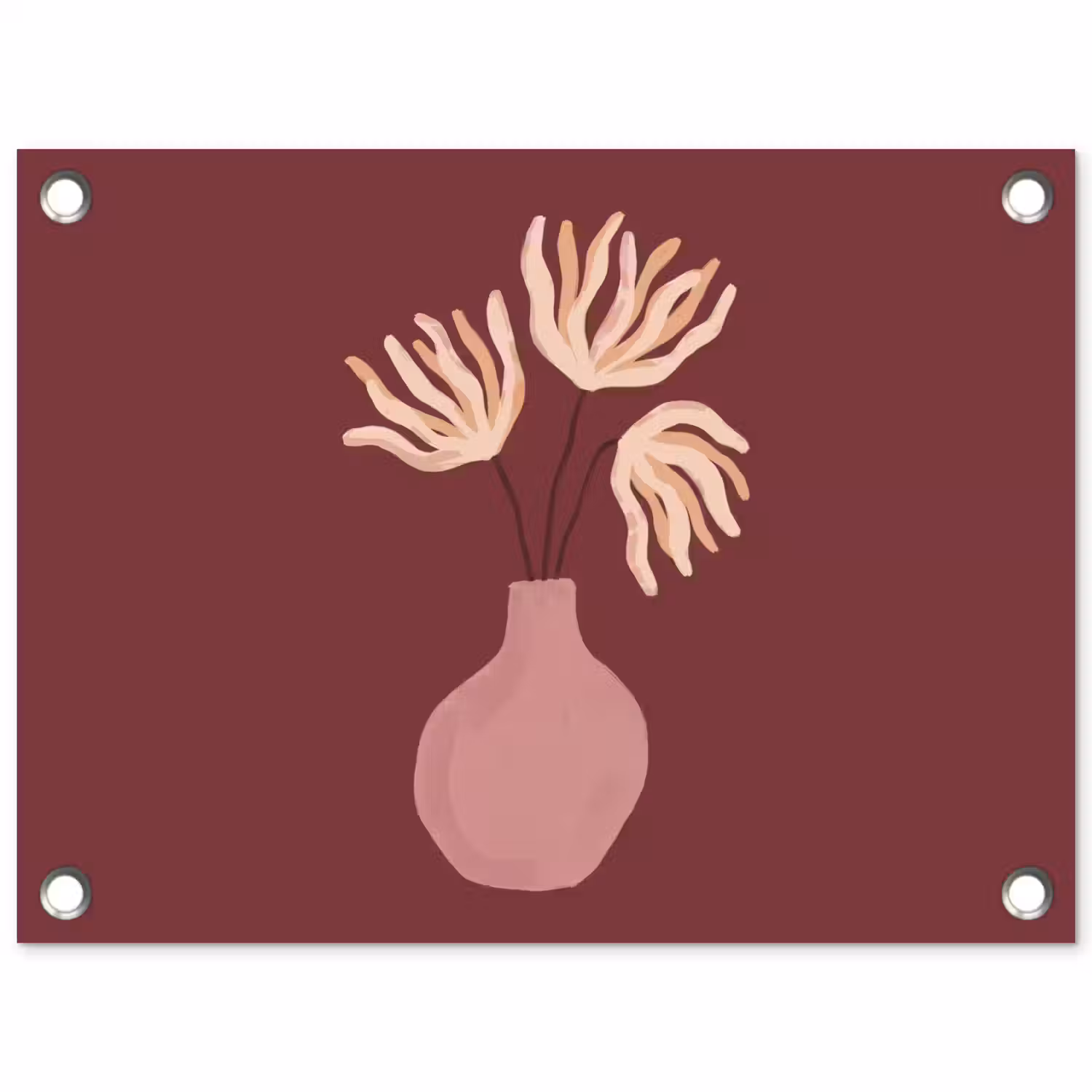 Bloemen - Vaas - Abstract - Modern - Aardetinten tuinposter los doek klein -3d