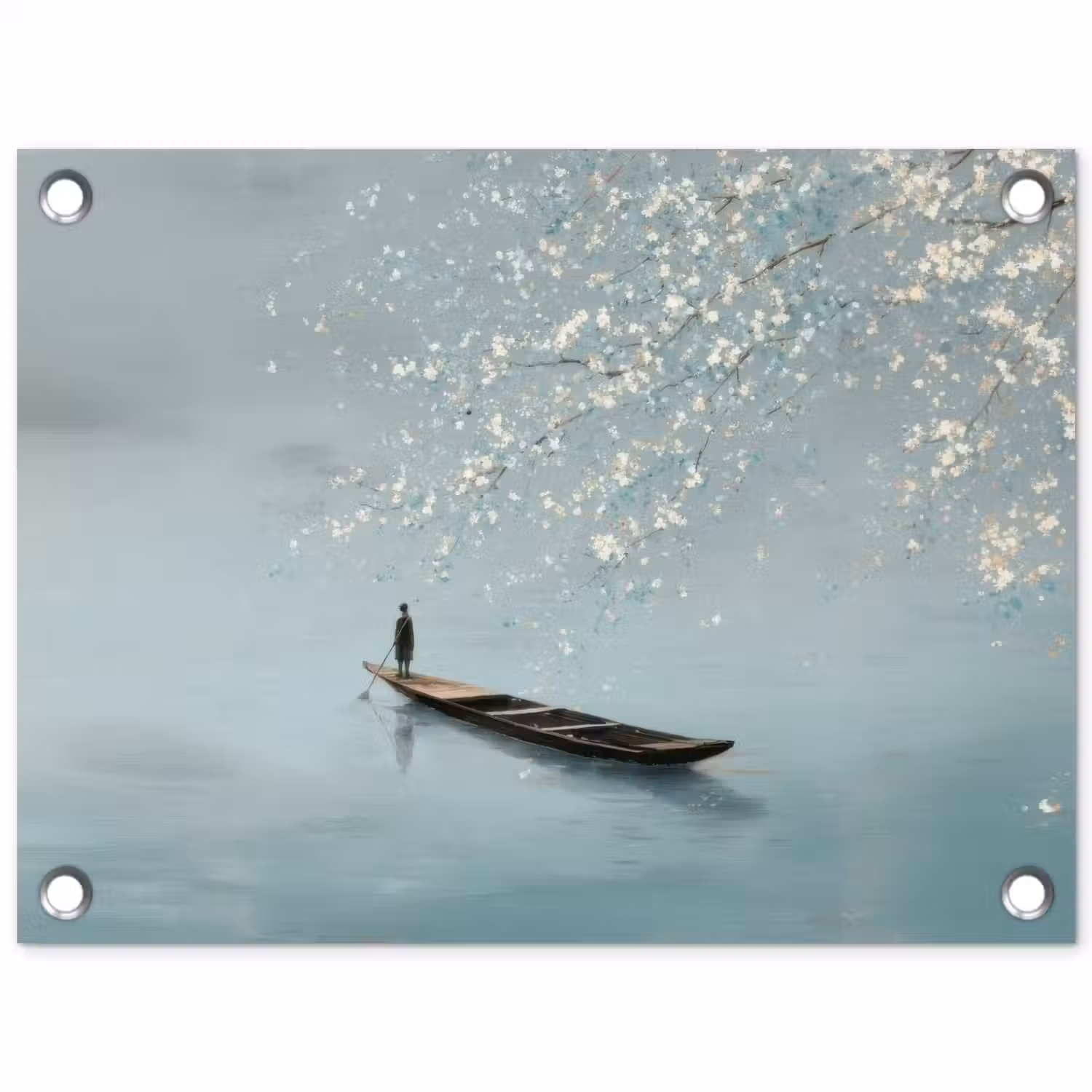 Bloesems - Minimalistisch - Wateroppervlak - Boot tuinposter los doek klein -3d