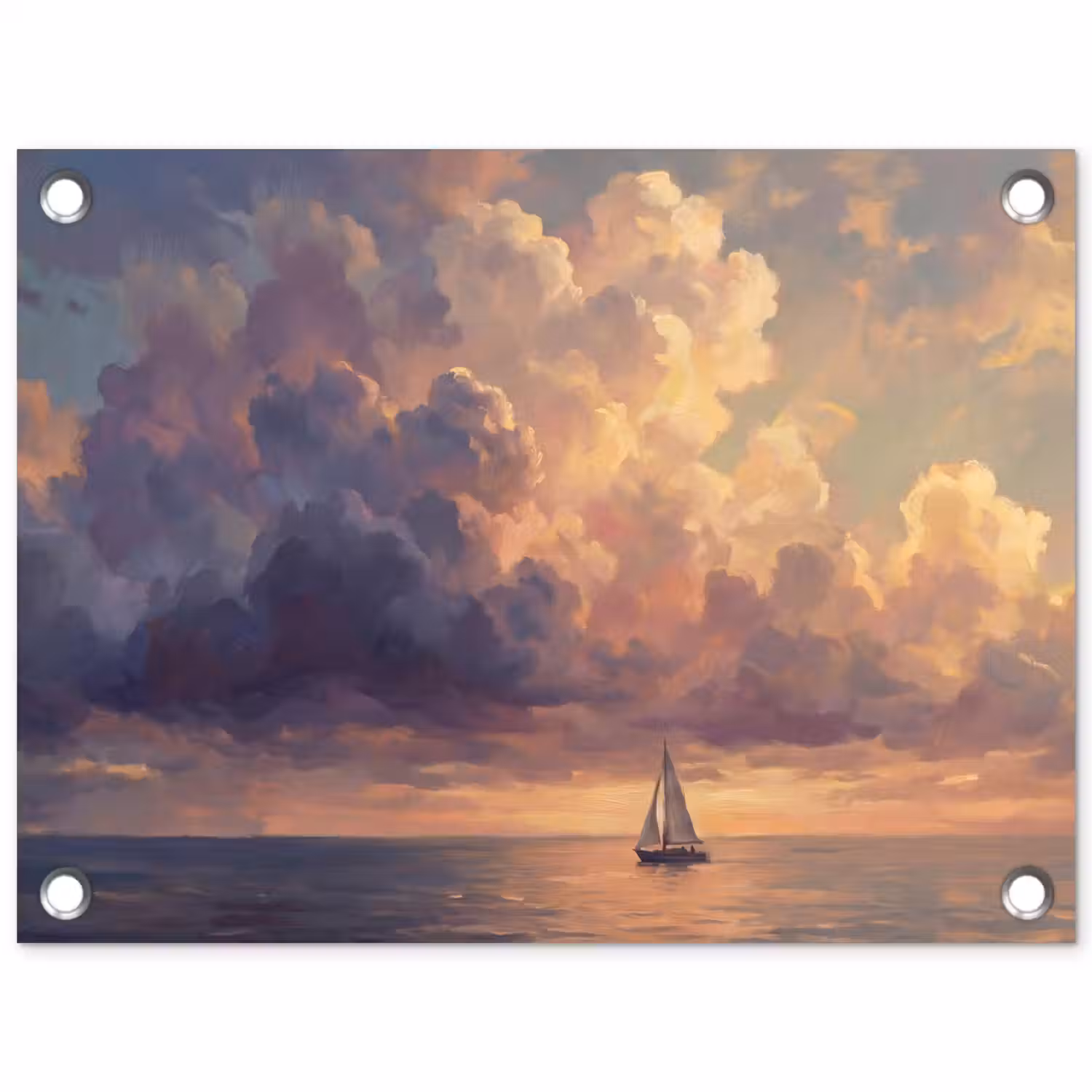 Boot - Zonsondergang - Zee - Natuur - Goud tuinposter los doek klein -3d