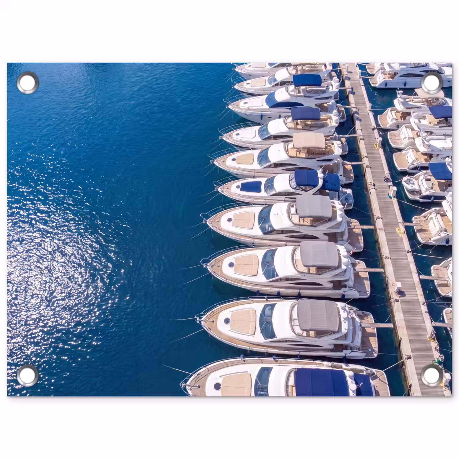 Boot - Jachthaven - Water - Zomer - Blauw tuinposter los doek klein -3d