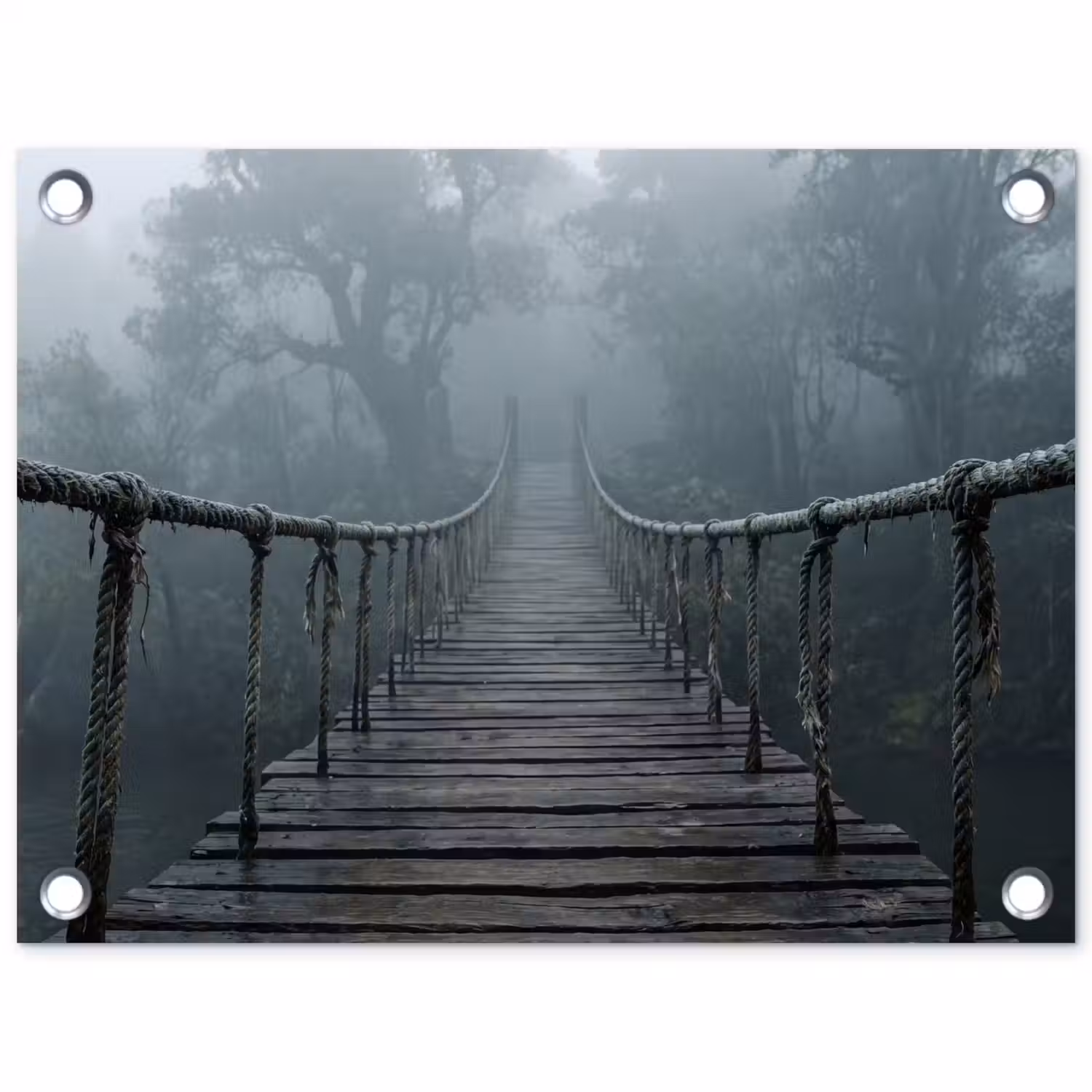 Brug - Jungle - Mist - Natuur tuinposter los doek klein -3d