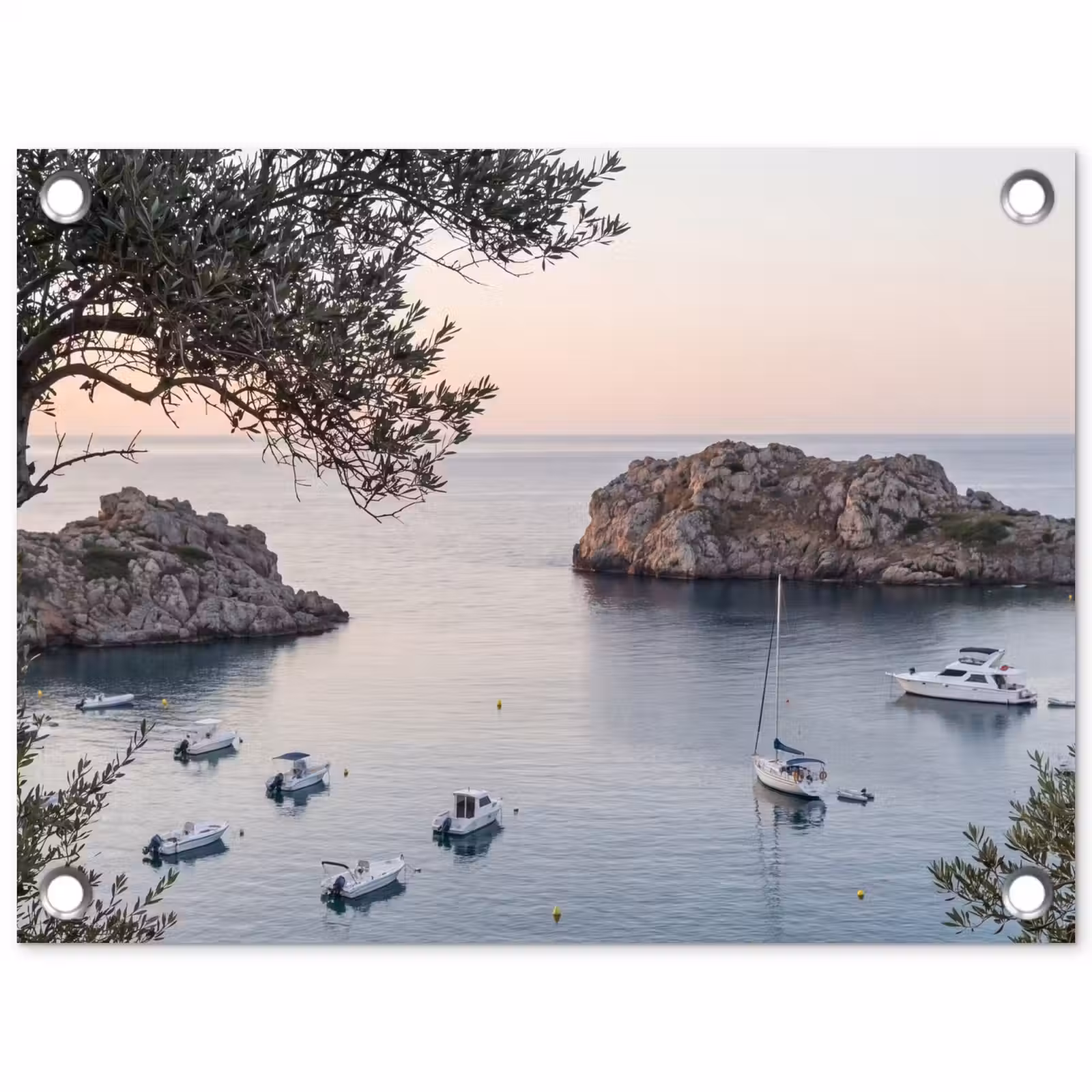 Gartenposter - Bucht – Boote – Sonnenuntergang - Baai - boten - zonsondergang tuinposter los doek klein