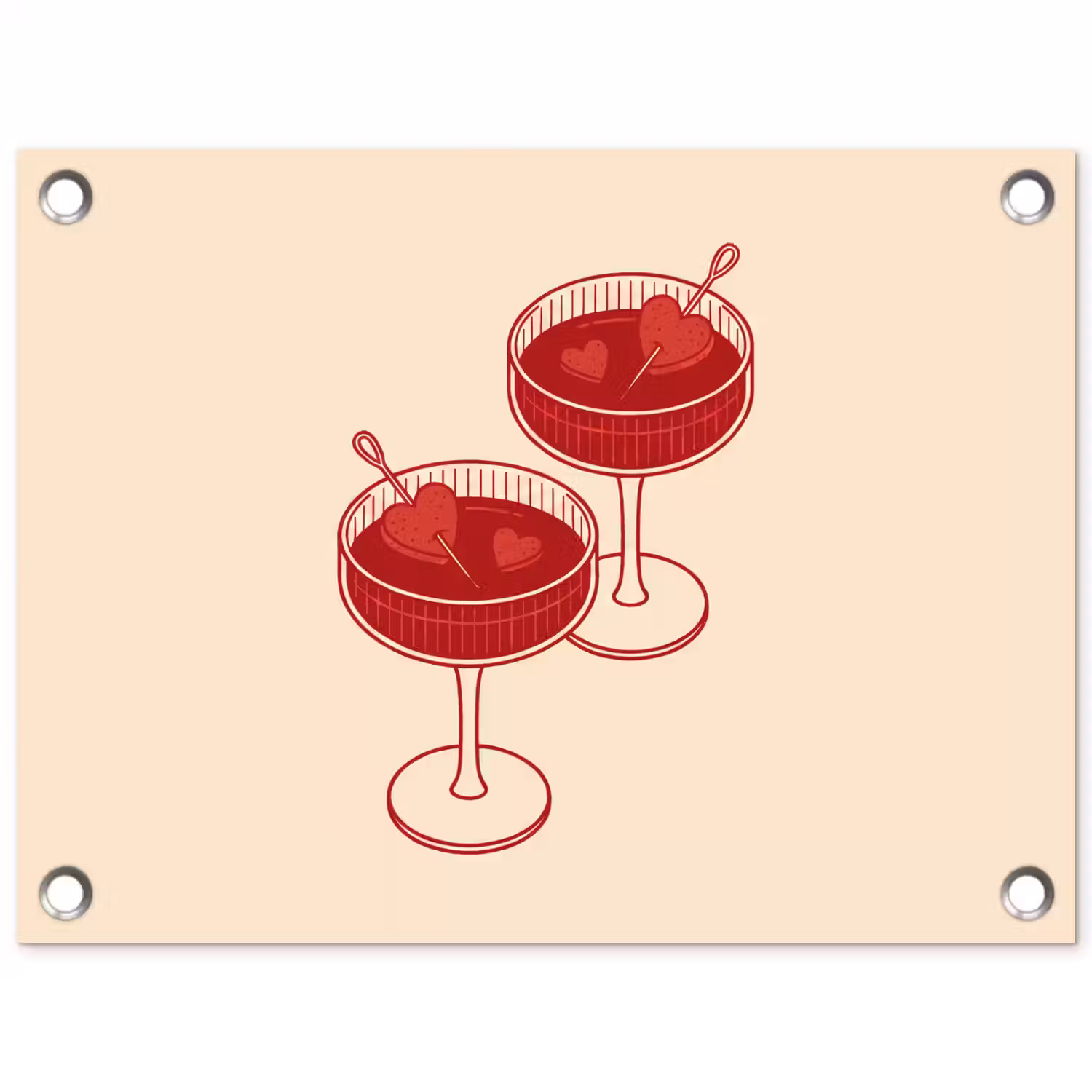 Cocktail - Hartjes - Liefde - Illustratie - Rood tuinposter los doek klein -3d