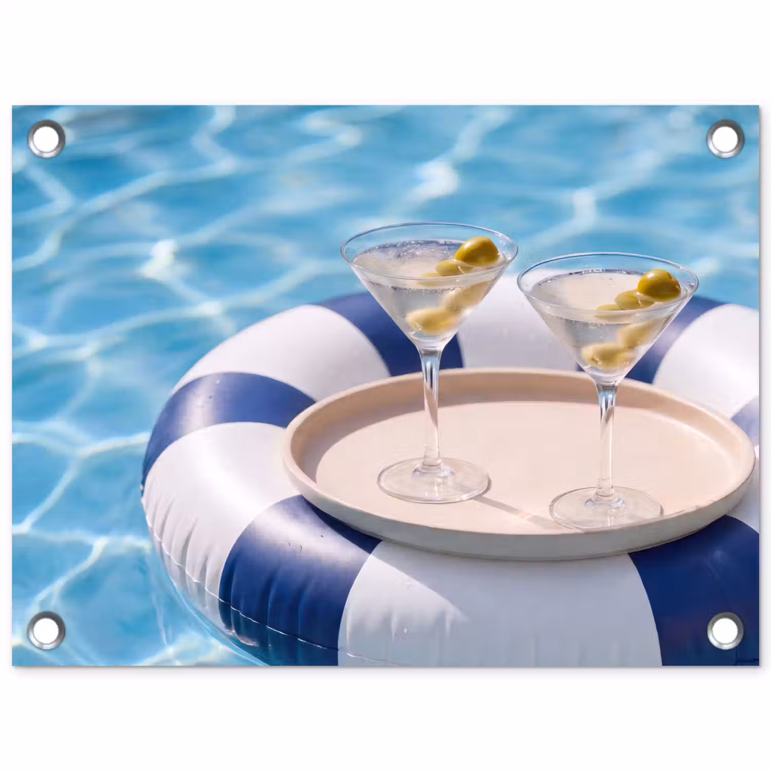 Cocktail - Zwembad - Zomer - Blauw tuinposter los doek klein -3d