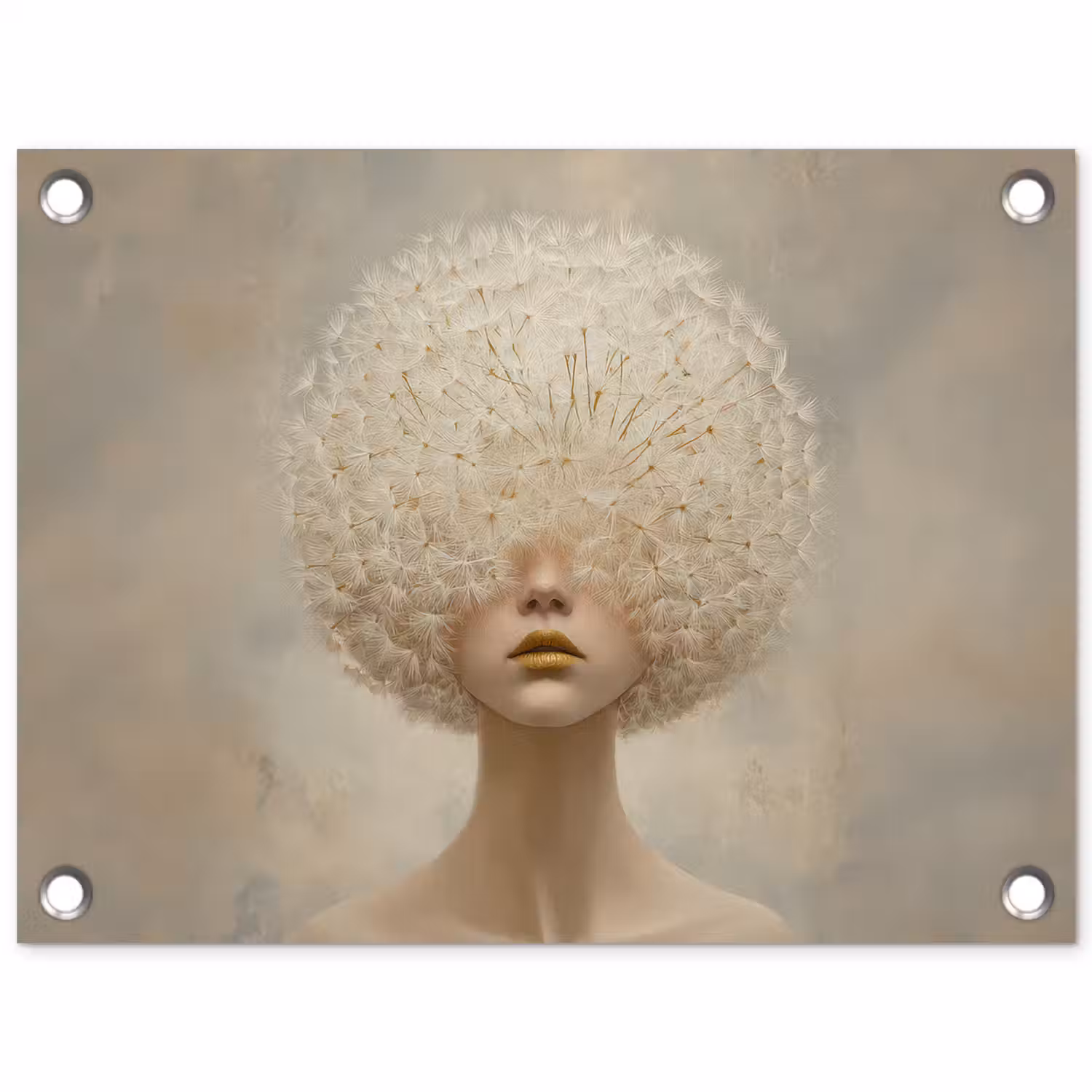 Dromerig - Beige - Paardenbloemzaadjes tuinposter los doek klein -3d