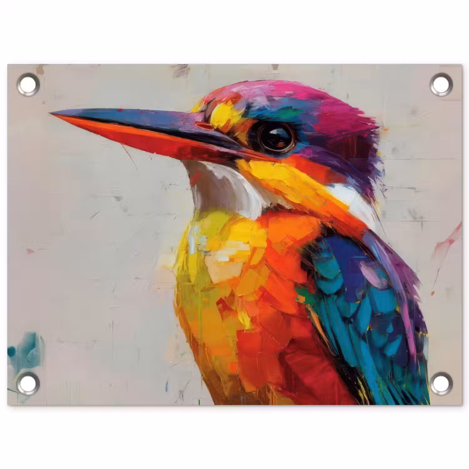 Ijsvogel - Paars - Penseelstreken - Kleurrijk tuinposter los doek klein -3d