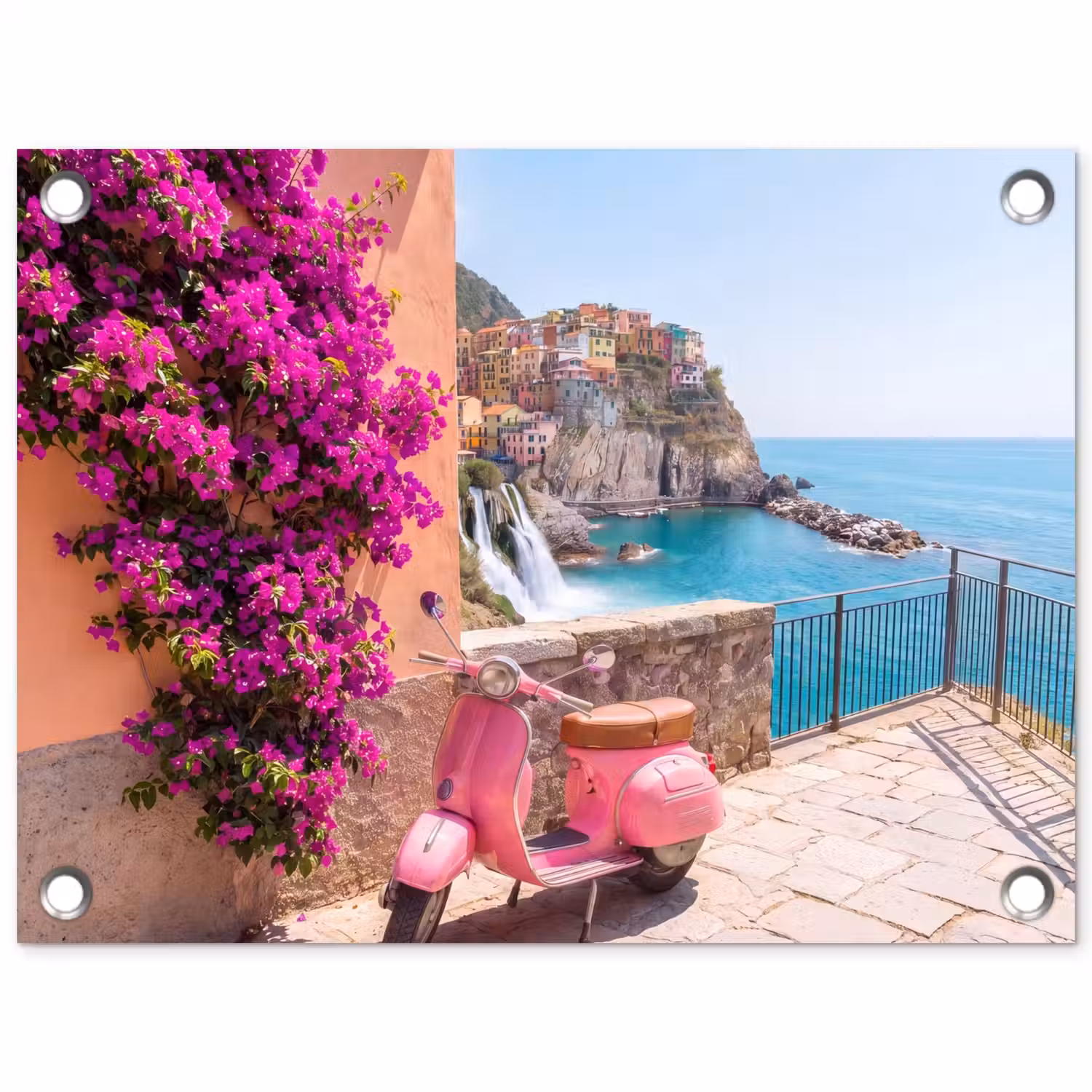 Voertuig - Roze - Kust - Zomer - Reizen tuinposter los doek klein -3d