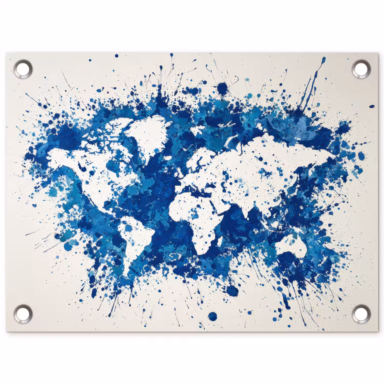 Verfspatten - Blauw - Wereldkaart tuinposter los doek klein -3d