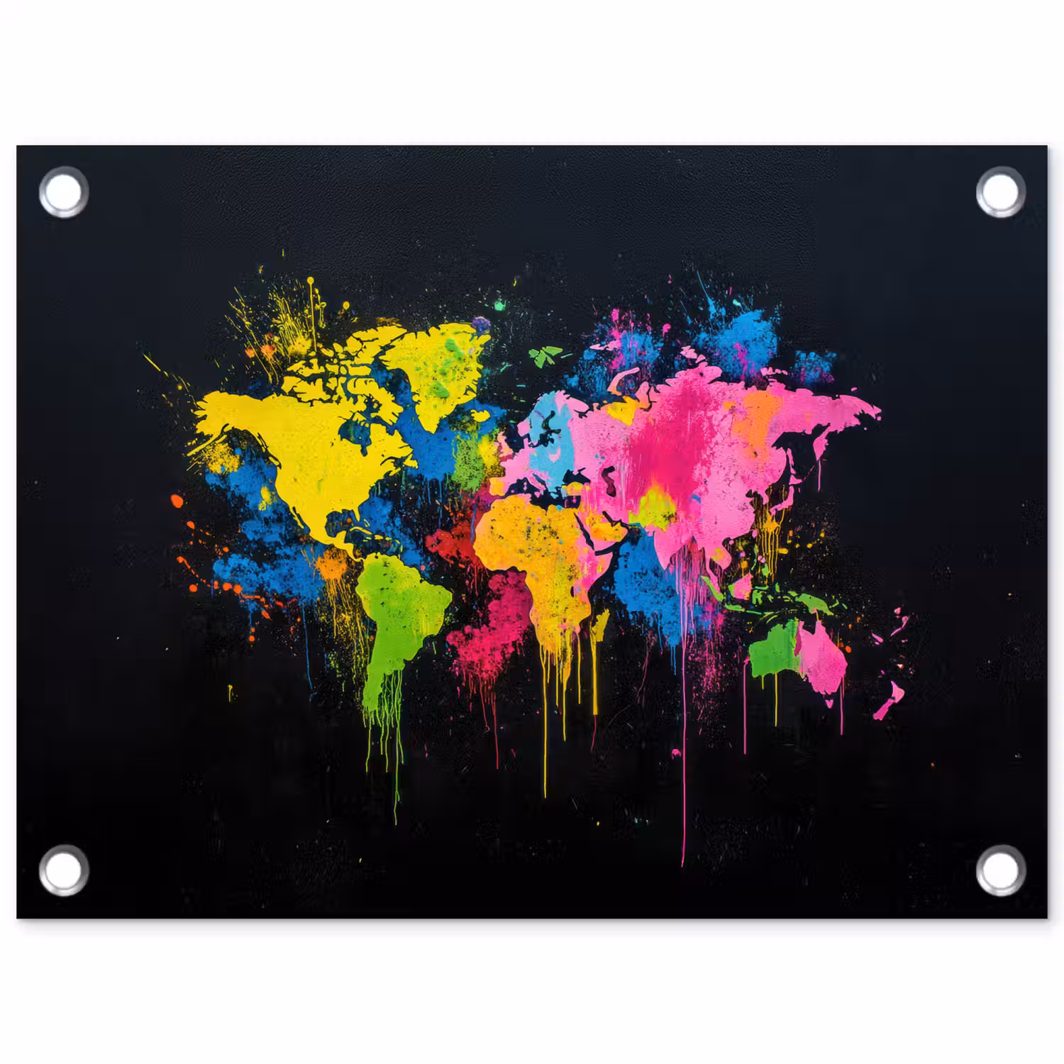 Verfspatten - Explosie - Kleurrijk - Wereldkaart tuinposter los doek klein -3d