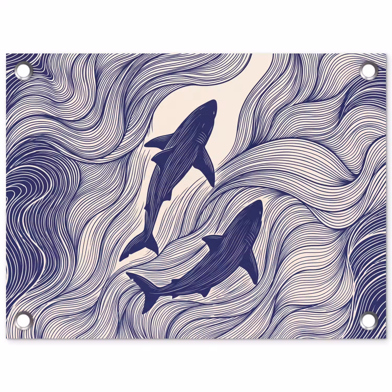 Vis - Oceaan - Lijntekening - Blauw - Dieren tuinposter los doek klein -3d