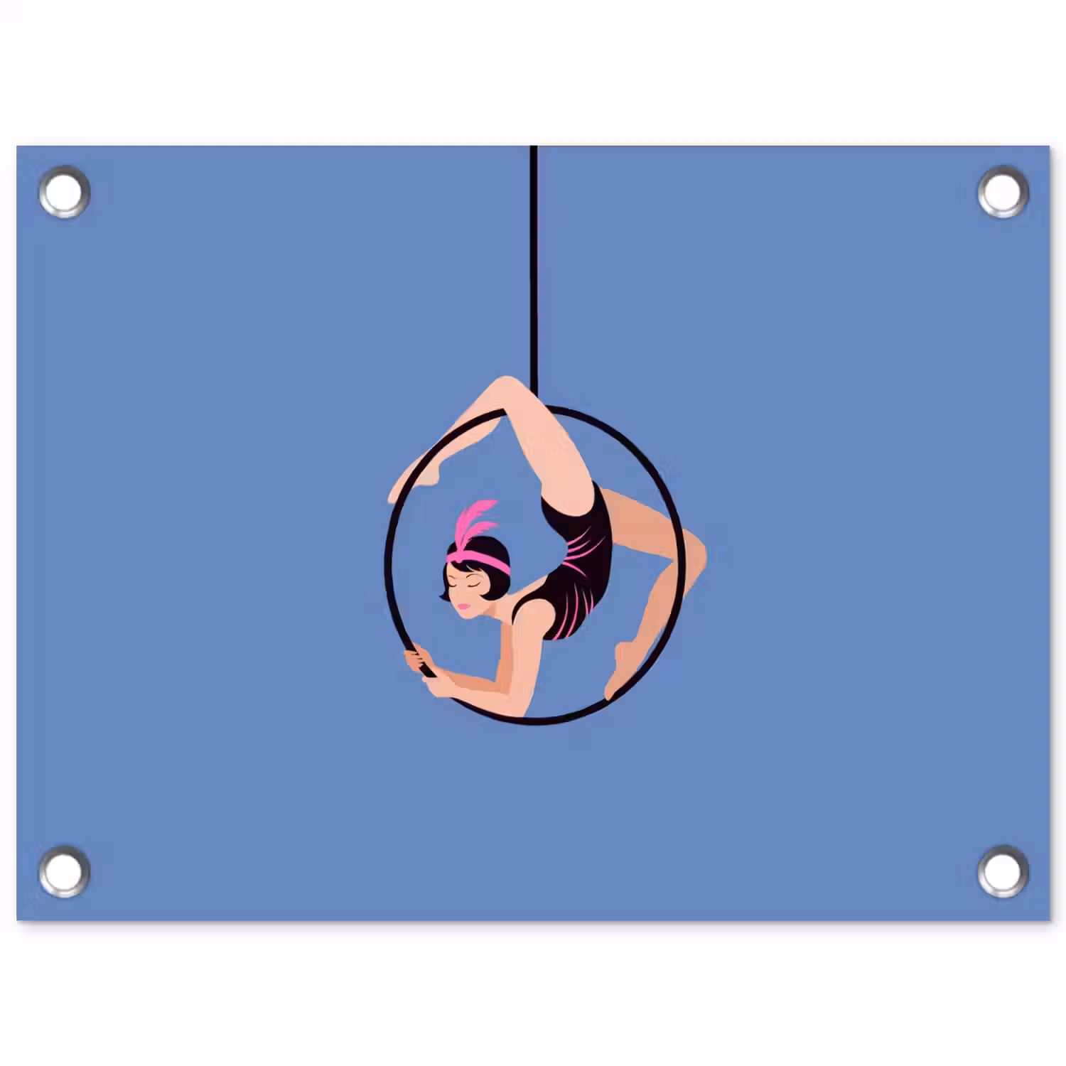 Vrouw - Aerial hoop - Art deco - Illustratie - Blauw tuinposter los doek klein -3d