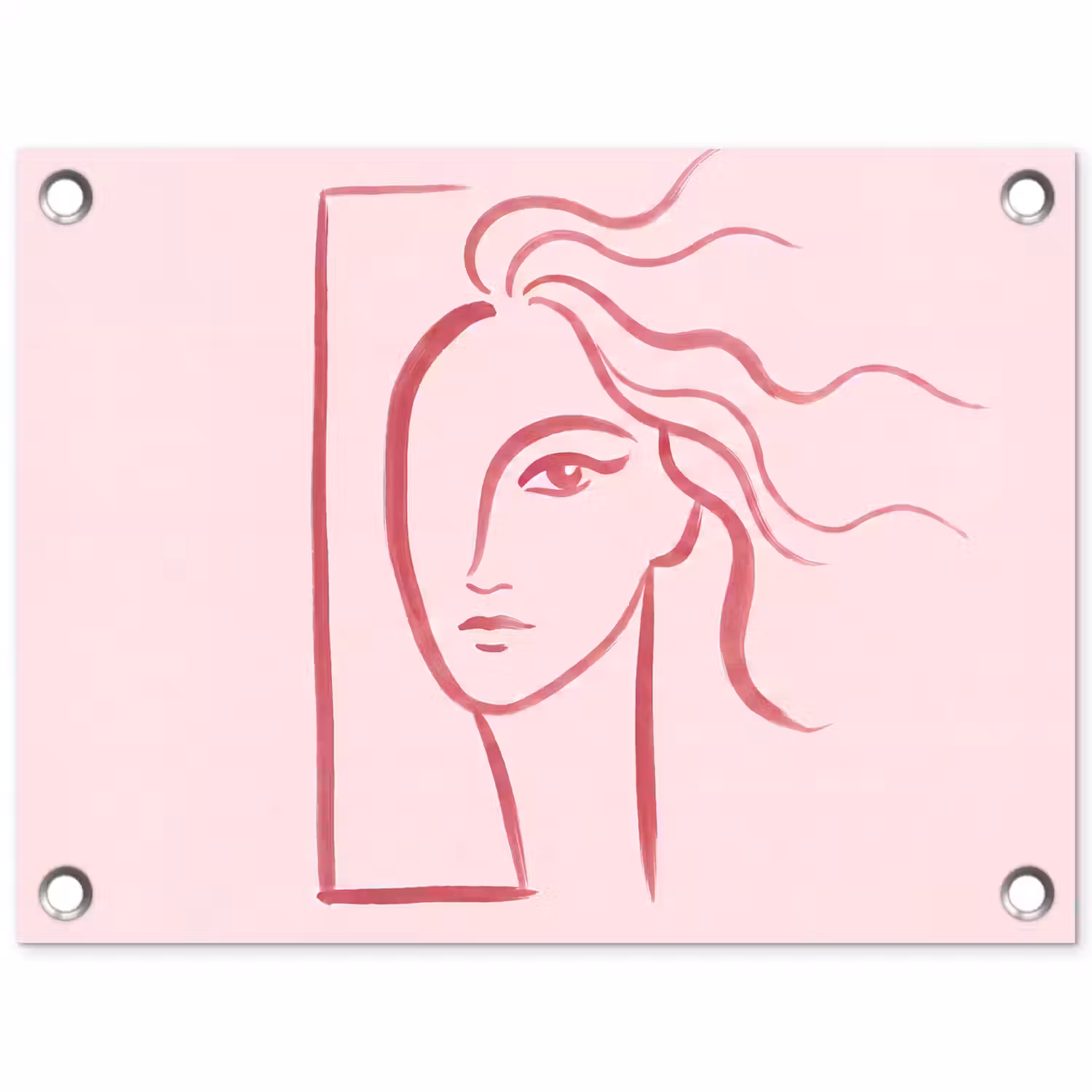 Vrouw - Portret - Abstract - Lijnkunst - Rood tuinposter los doek klein -3d