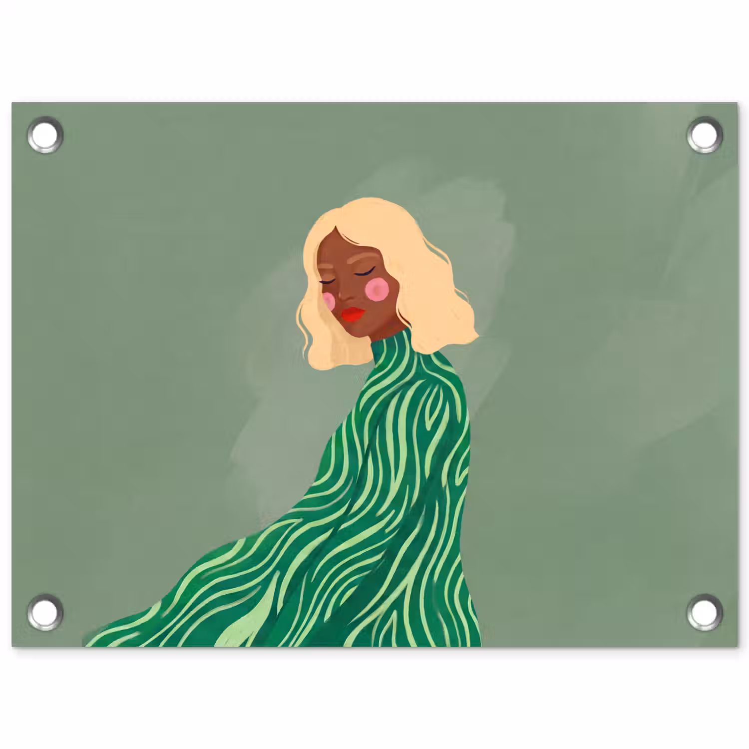 Vrouw - Portret - Illustratie - Modern - Groen tuinposter los doek klein -3d