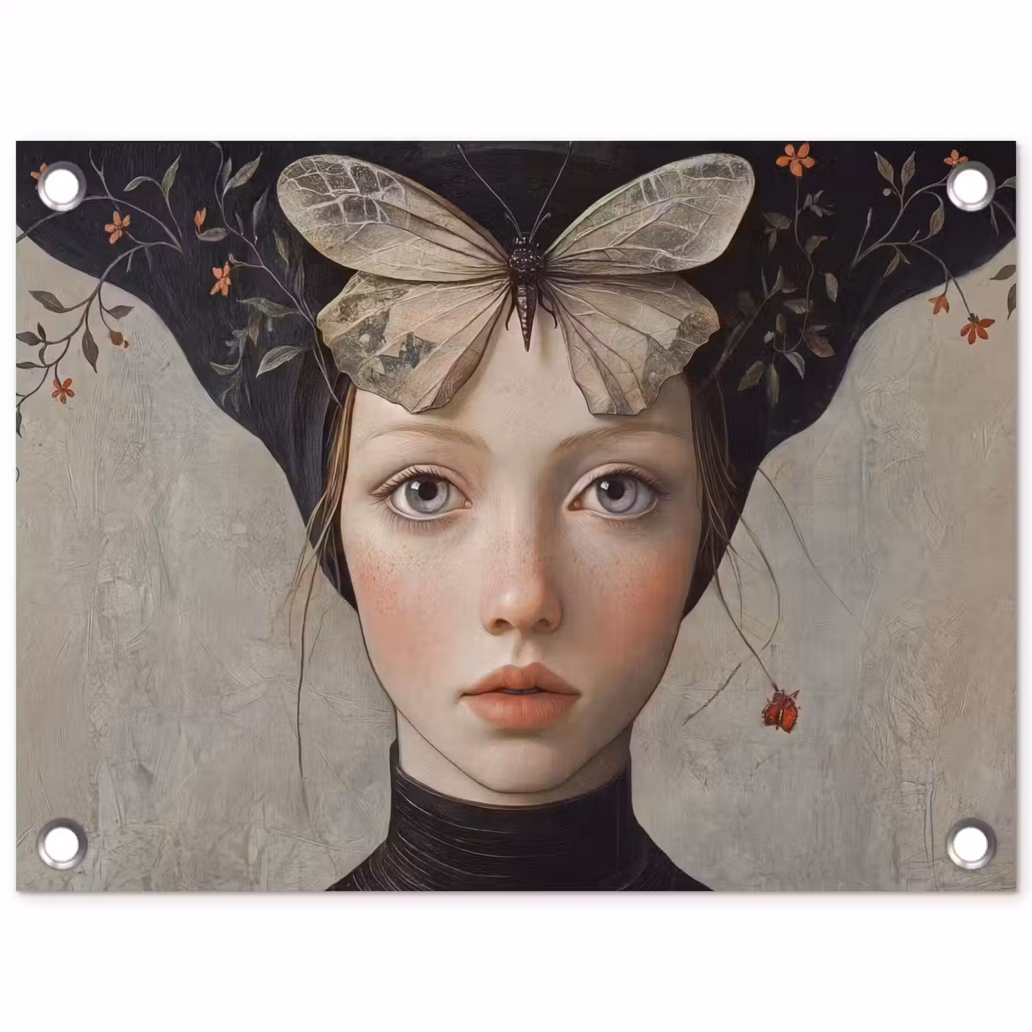 Woman - Butterfly - Art - Classic - Muted tuinposter los doek klein -3d
