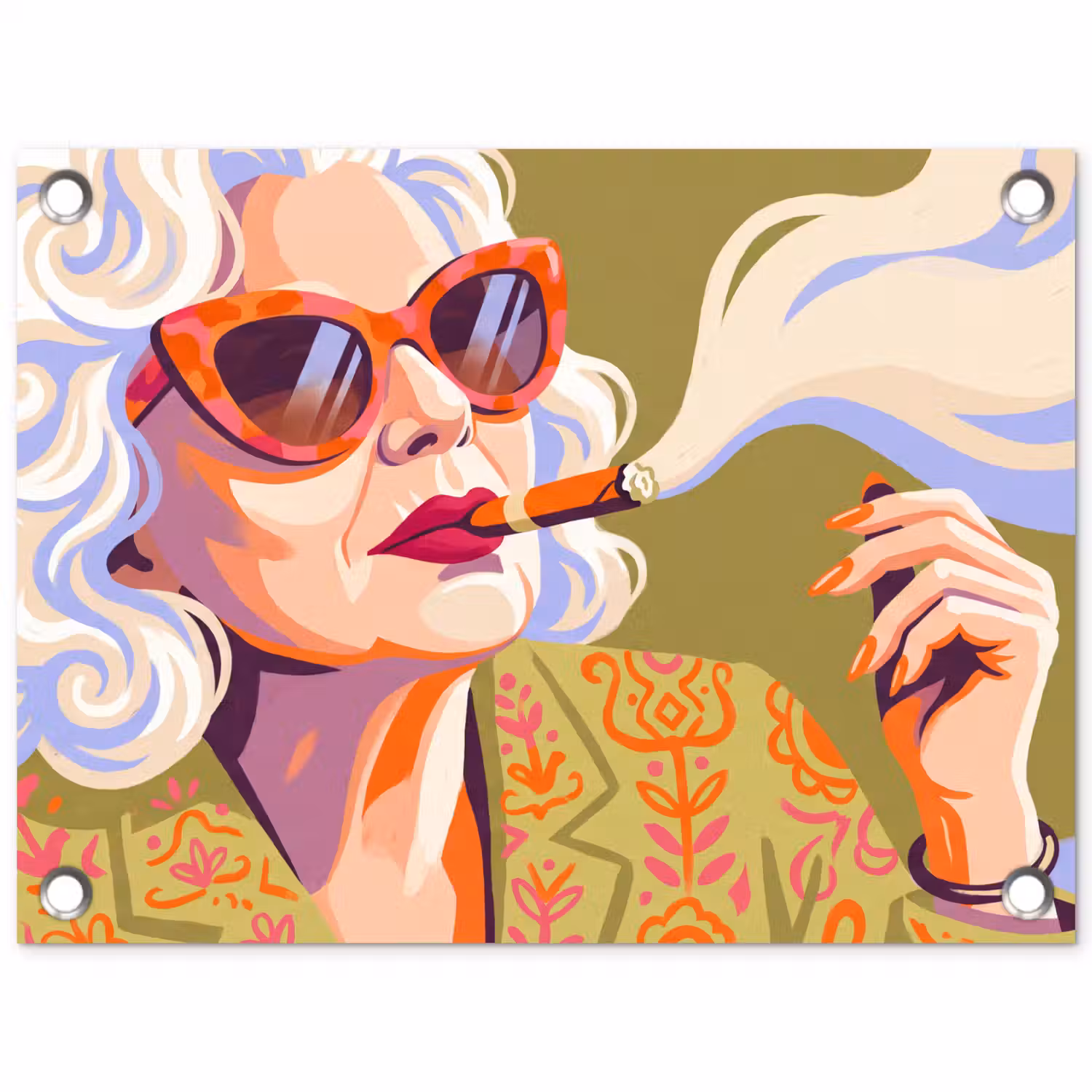 Vrouw - Zonnebril - Portret - Modern - Kleurrijk tuinposter los doek klein -3d