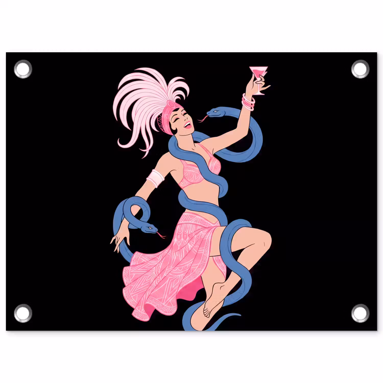 Vrouw - Danseres - Slangen - Art Deco - Roze tuinposter los doek klein -3d