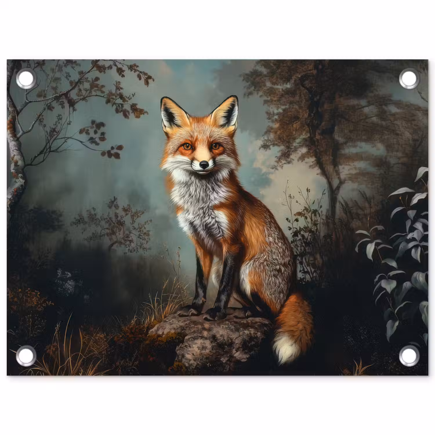 Vos - Rots - Bos - Oranje tuinposter los doek klein -3d