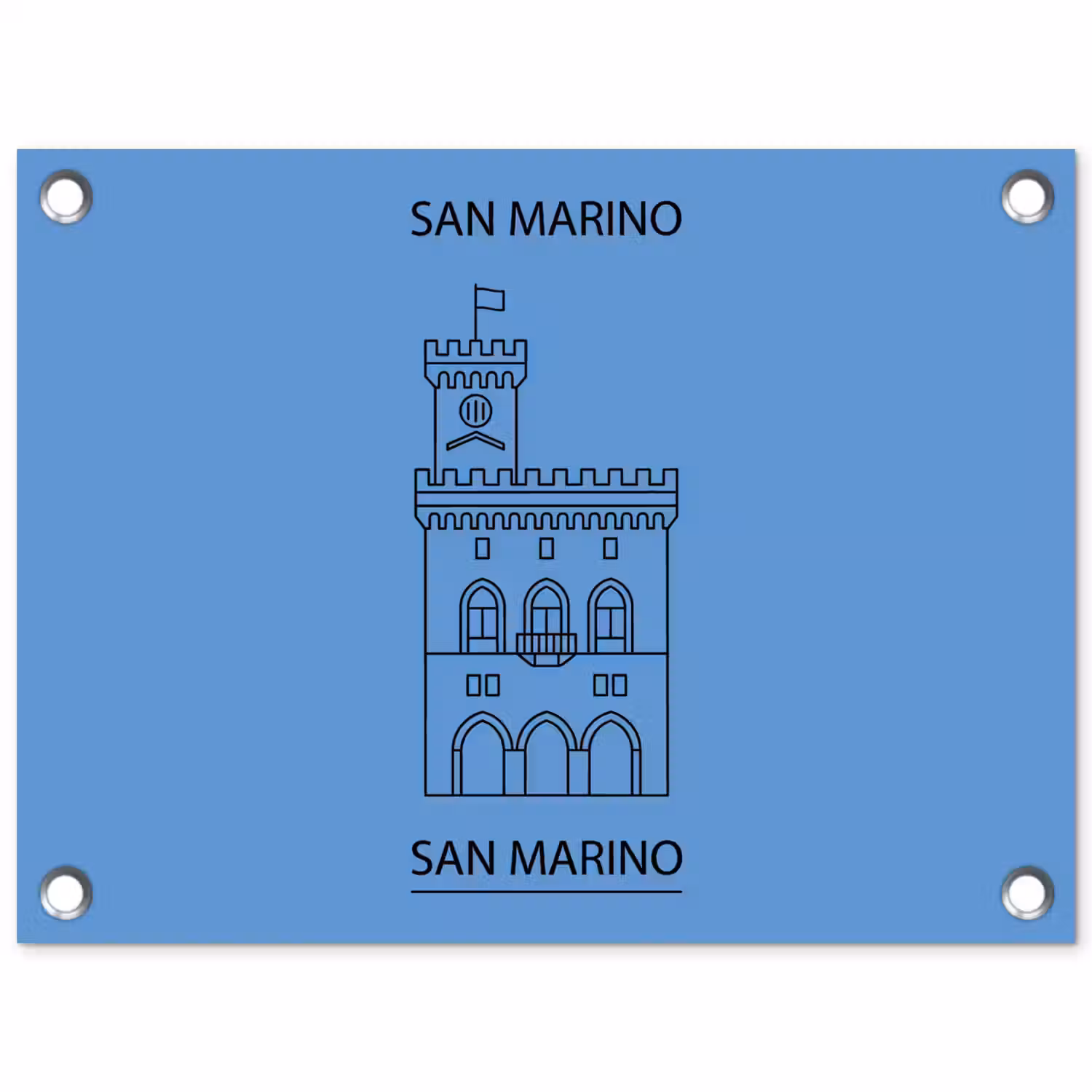 Gebouw - San Marino - Architectuur - Lijntekening - Blauw tuinposter los doek klein -3d