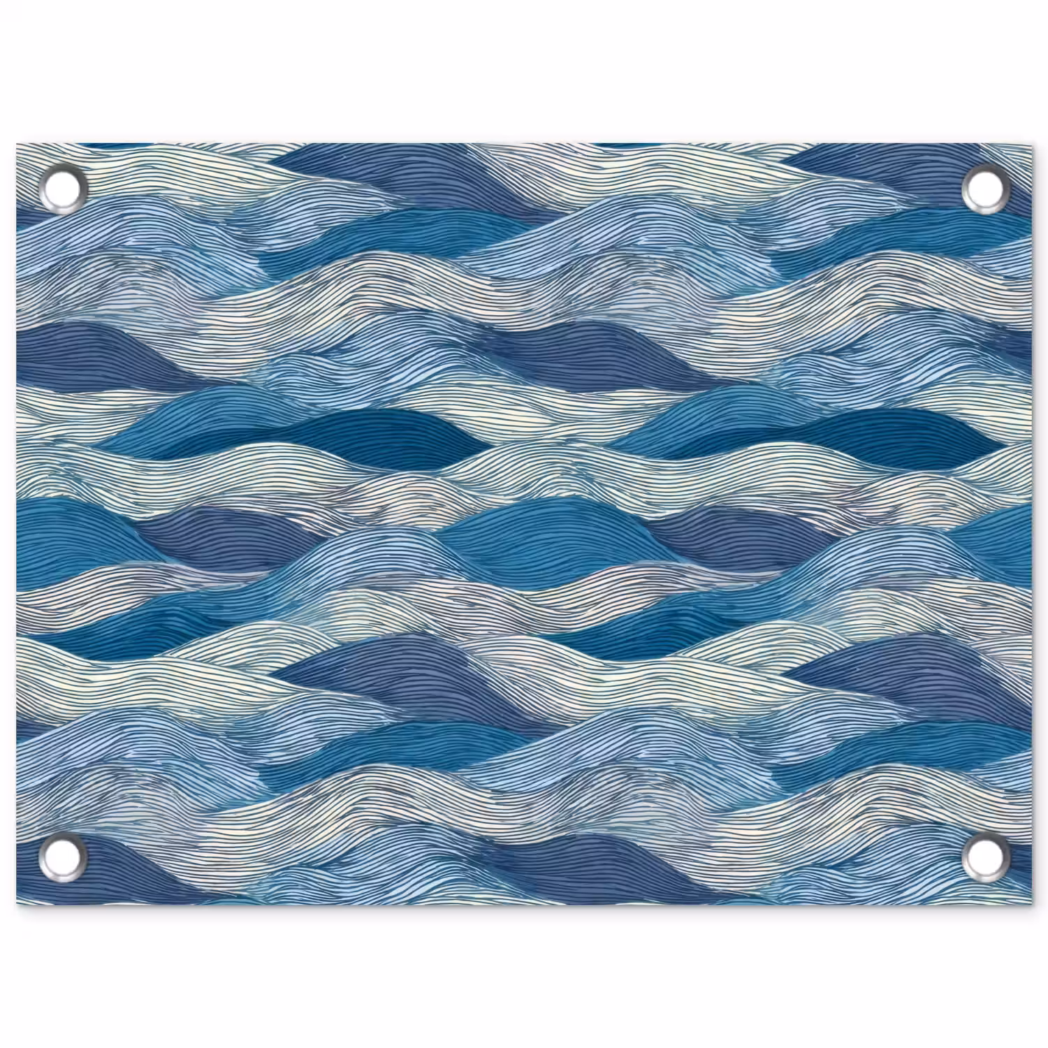 Getekend - Blauw - Wit - Golvend - Streepjes tuinposter los doek klein 239 -3d
