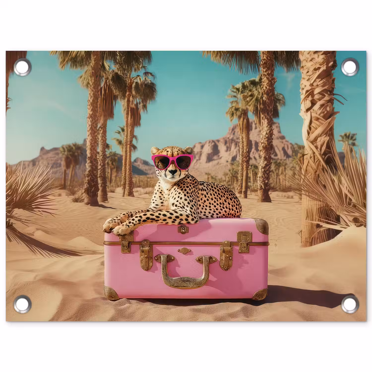 Cheetah - Koffer - Felroze - Woestijn tuinposter los doek klein -3d