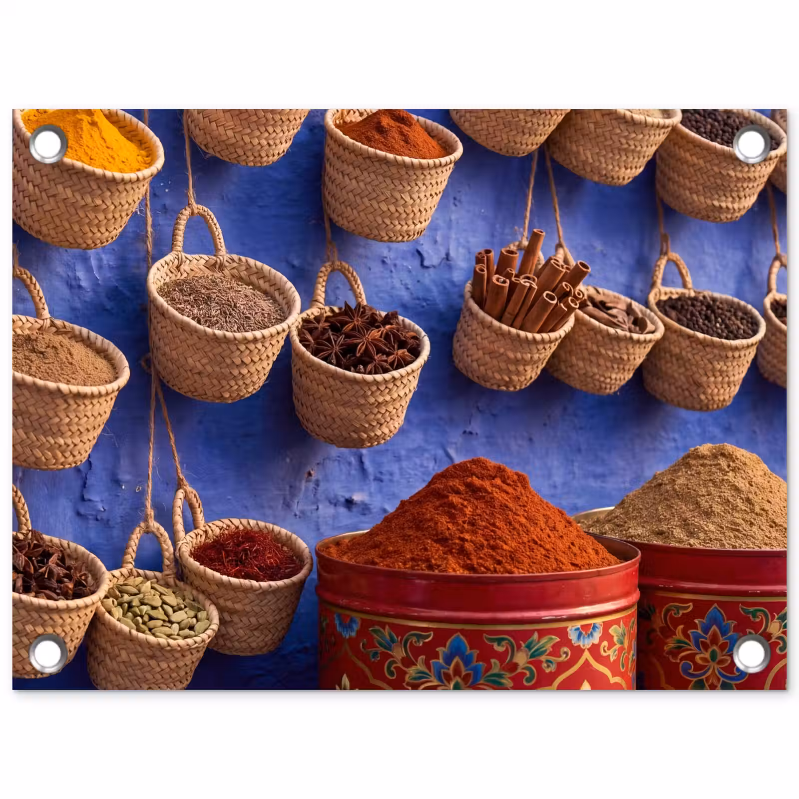 Gartenposter - Gewürze – Körbe – Markt - Kruiden - Manden - Markt tuinposter los doek klein